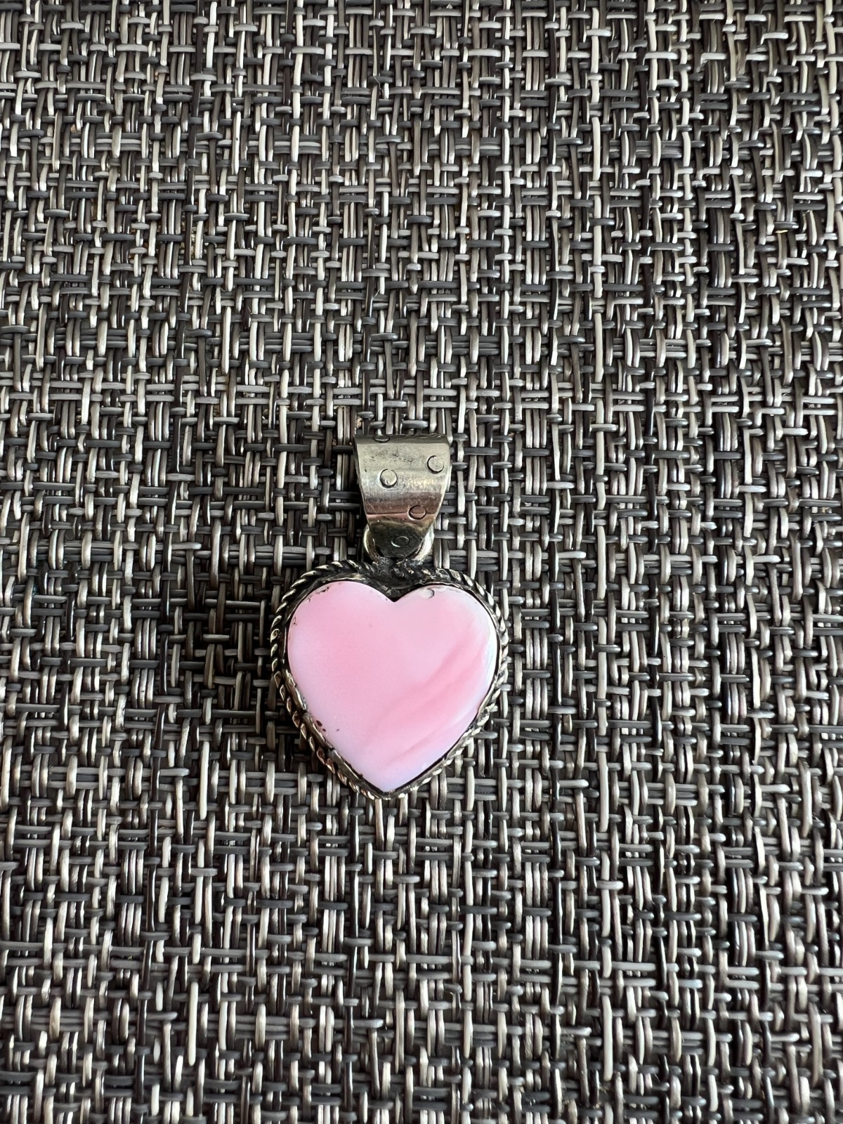 Heart shape pink conch shell pendant, .75 x.75 inches, hancrafted (A-24)