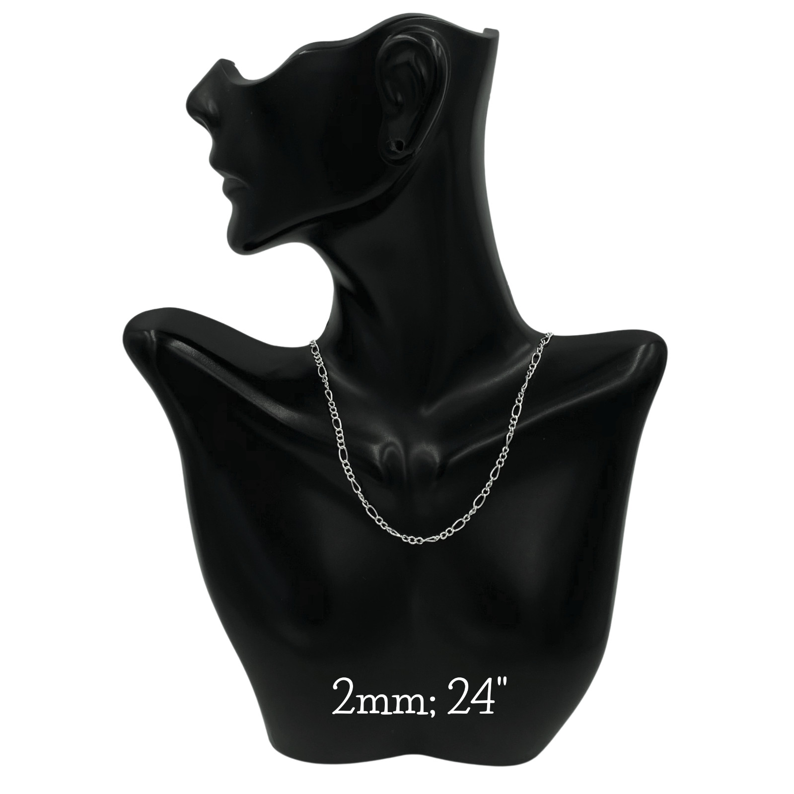 Italian 2mm Figaro Link Chain Necklace Sterling Silver 24″