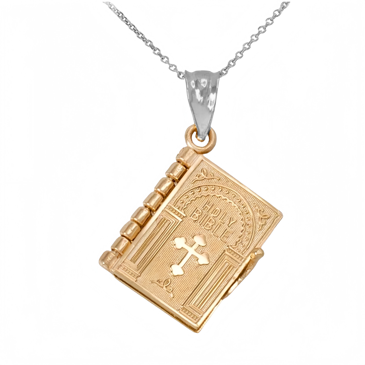 Men Women Vintage Gold Jewelry Bible Book Cross Pendant Daily Wear Necklace