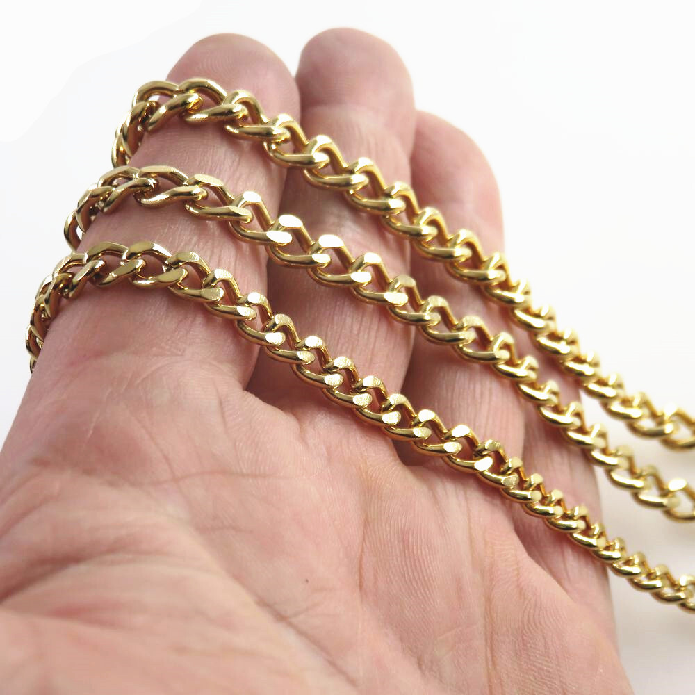 Woman Man 2-9mm REAL Stainless Steel Gold Plated Curb Cuban Link Chain Necklace