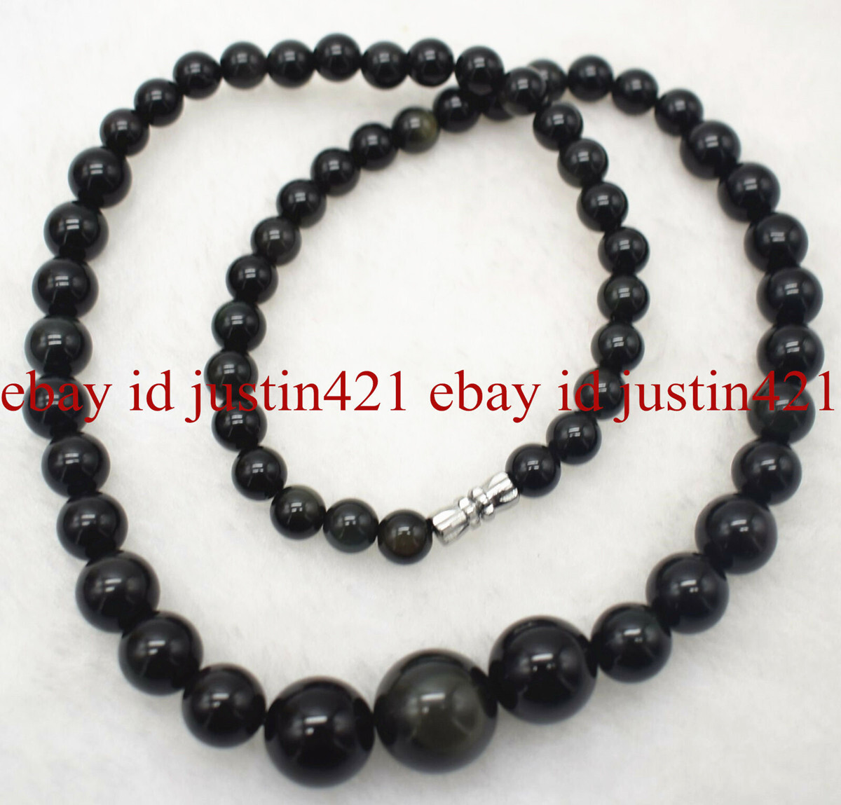 Fashion 6-14mm Black Obsidian Round Gemstone Beads Necklace 16-24” AAA+