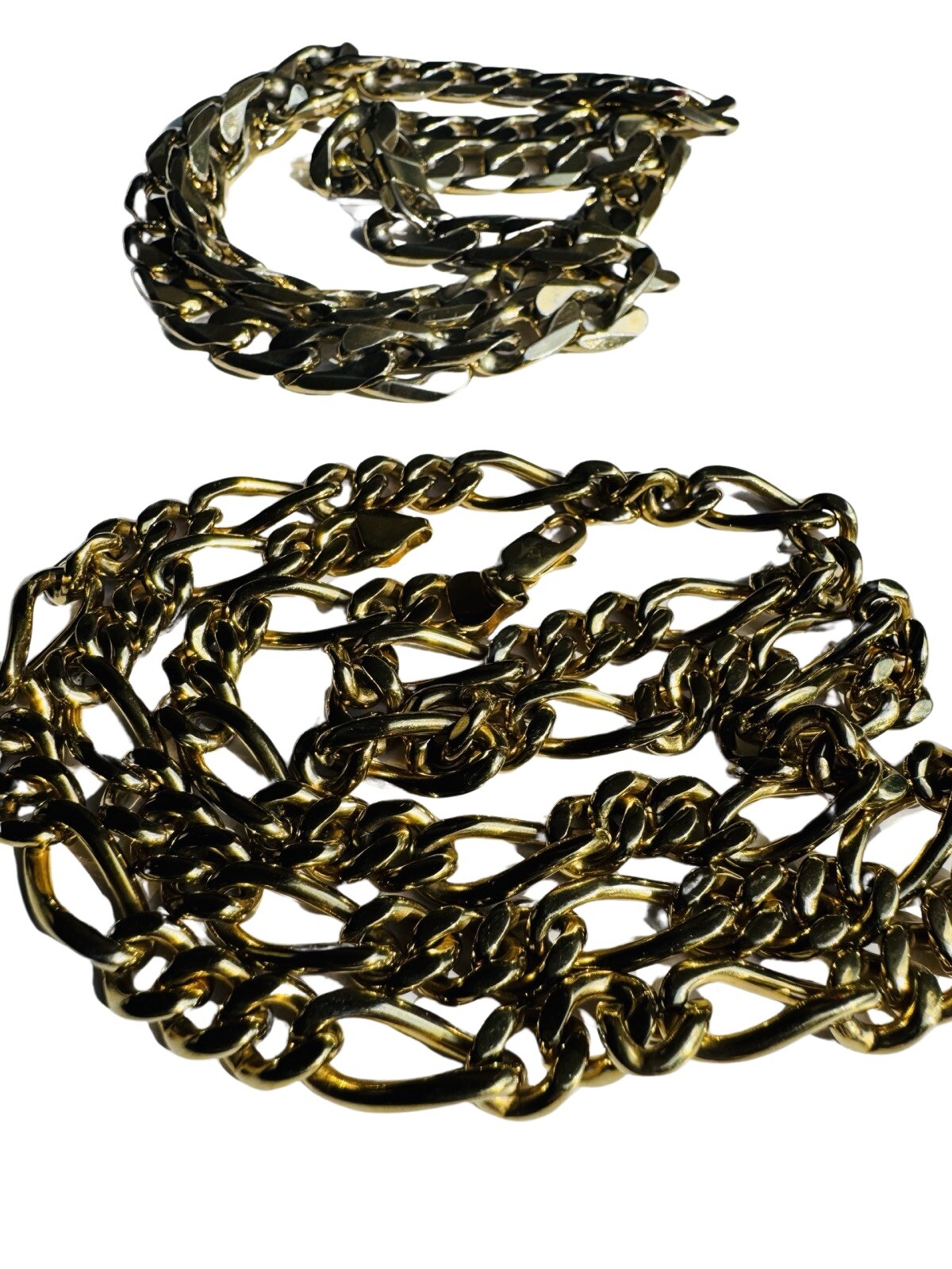 Lot Of Two (2) Stainless Steel Gold Tone Chains 29” & 22” Stamped And Weighed