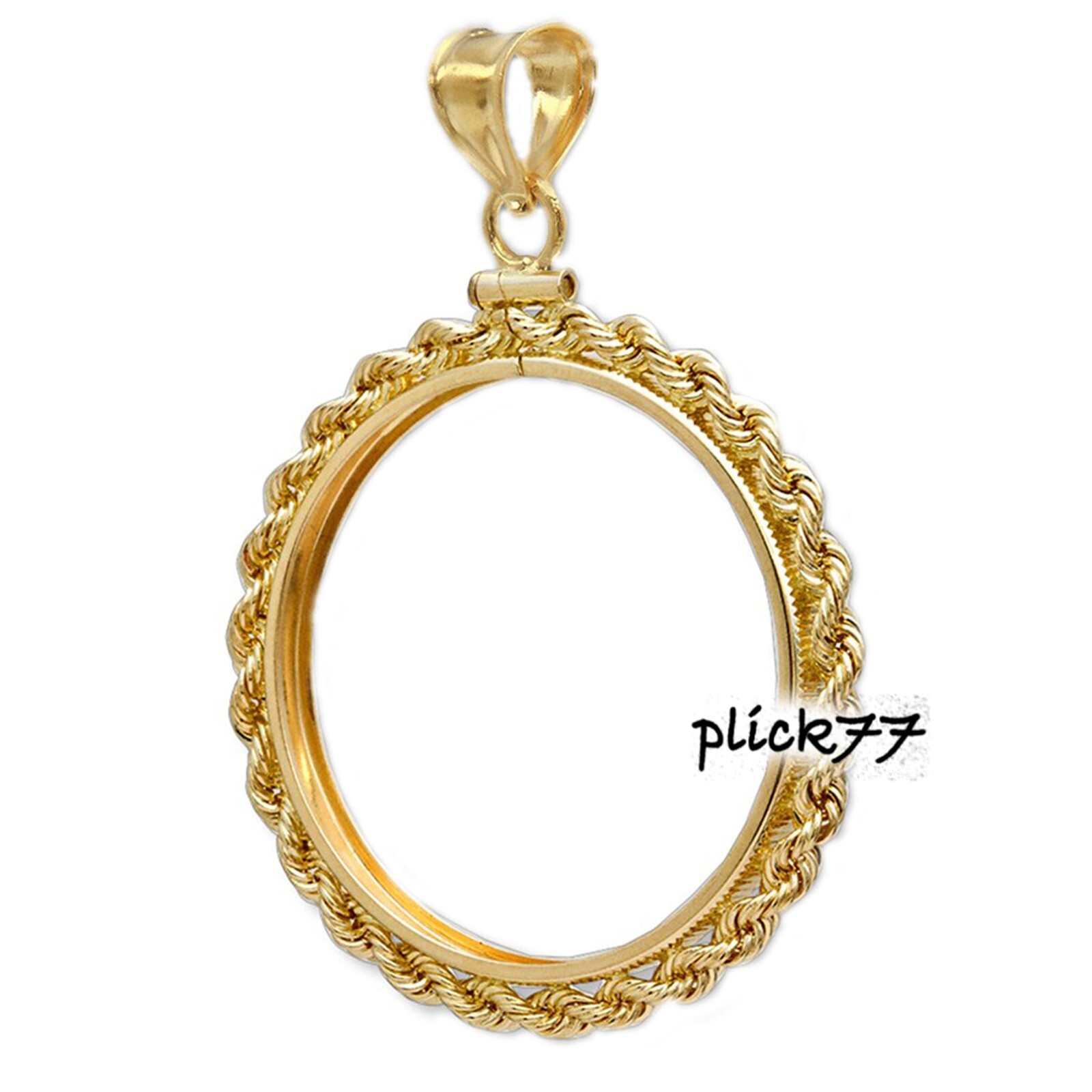 39mm Silver Round Coin Bezel Gold Filled Rope Pendant