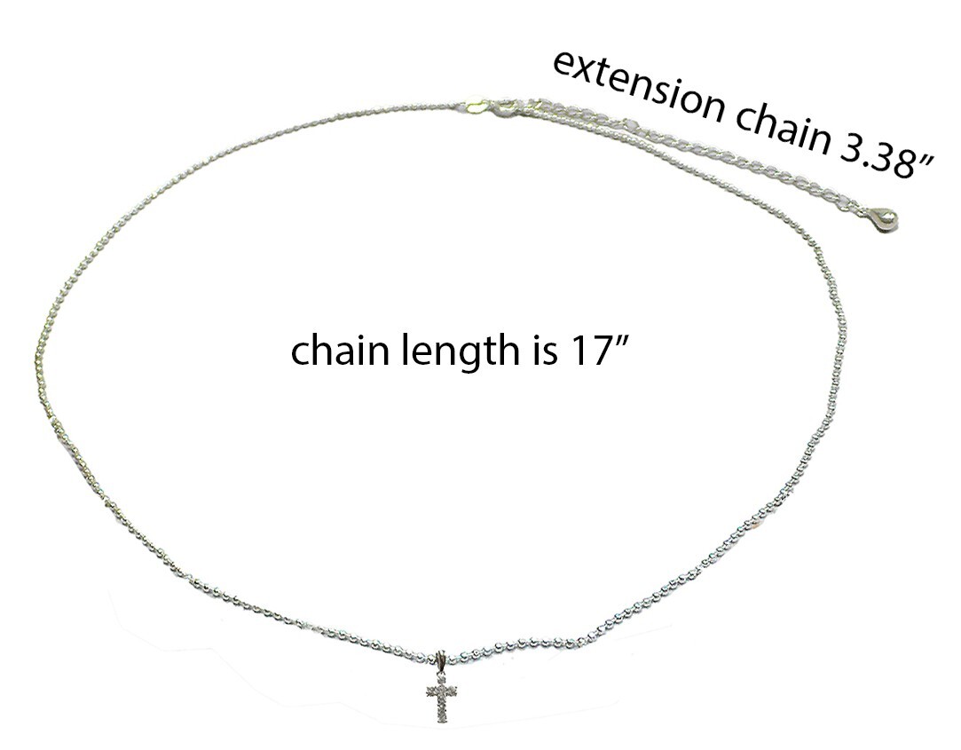 Silver Necklace Chain w. Crystal Cross Pendant Silver Chain 17″+3.75″ Extension