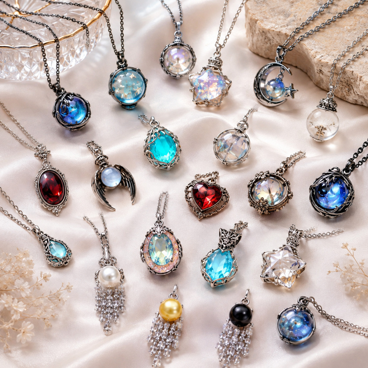Fantasy Crystal Pendant Necklace Moon Galaxy Orb Charm Women Gift Jewelry