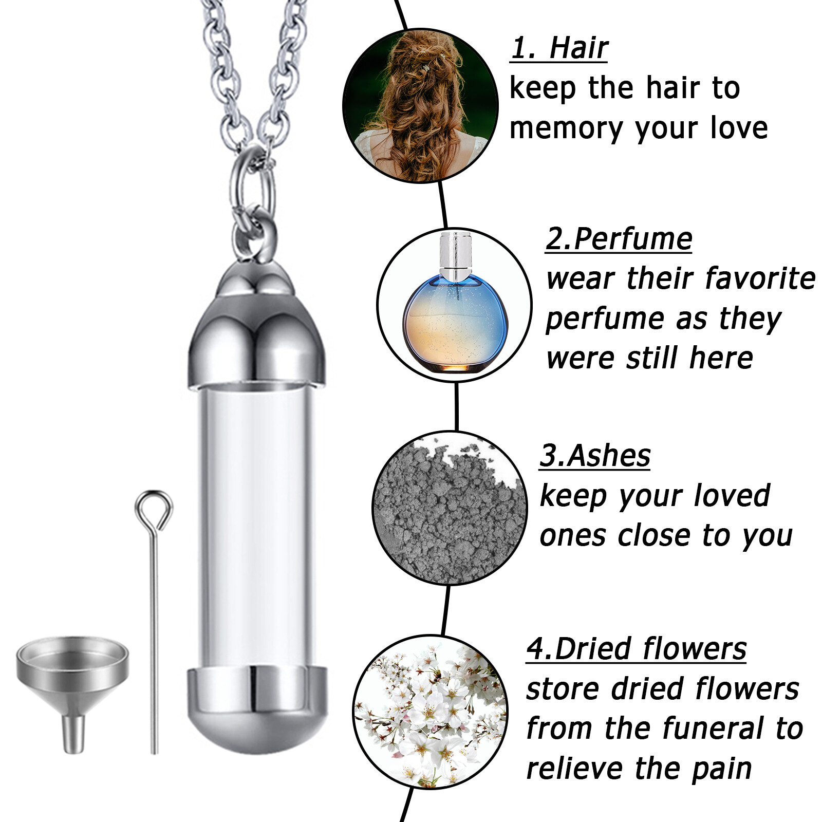 Cylinder Ashes Urn Necklaces Glass Tube Vial Creamation Locket Pendant Keepsake