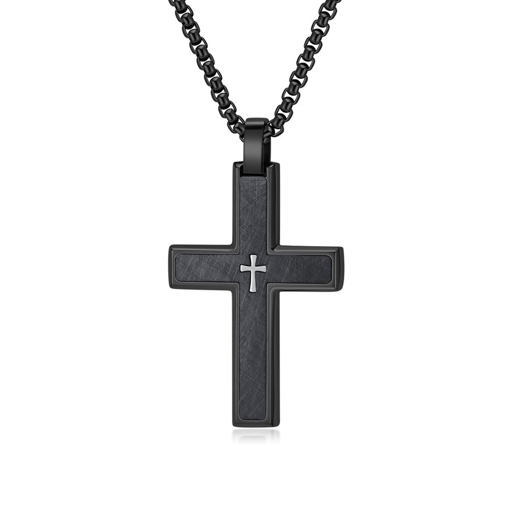 Stainless Steel Double Layer Cross Pendant Necklace for Men Boy Stylish Gifts