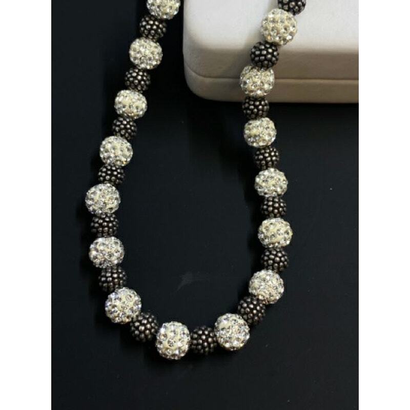 Sterling Aya Jordan Crystal Ball Textured Bead Hook Clasp Necklace 8mm 17″