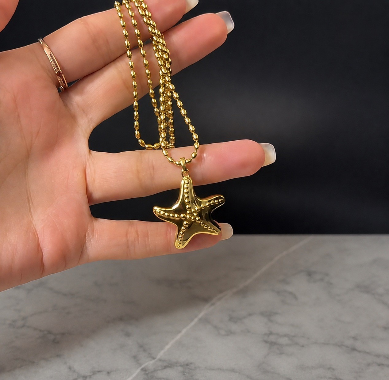 18K Gold Plated 316L Surgical Stainless Steel Starfish Necklace Hypoallergenic