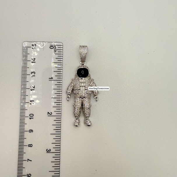 Astronaut Iced Out Pendant 14K White Gold Plated + Free AntiTarnish Rope Chain