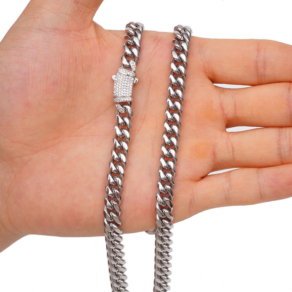 Men’s 8/10/12/14mm 316L Stainless Steel Miami Cuban Link Chain Necklace 16″-40″