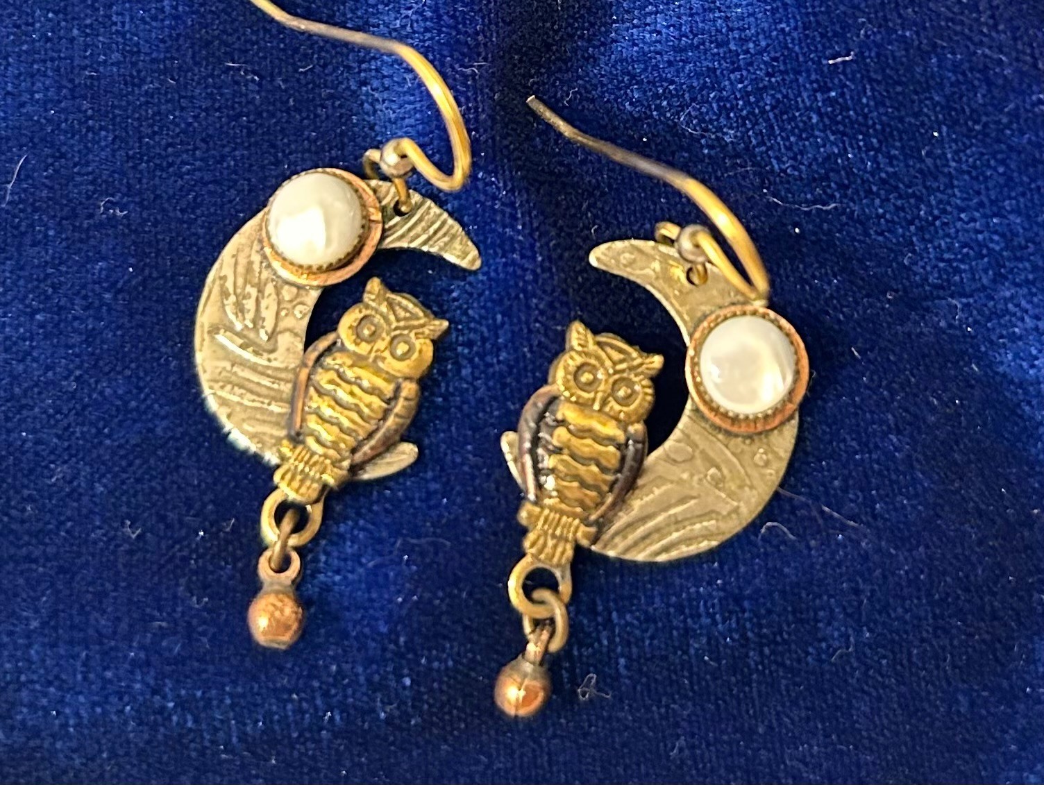 Articulated Owl Pendant Necklace, Silver Forest Moon Earrings, Boho Vintage Jewe