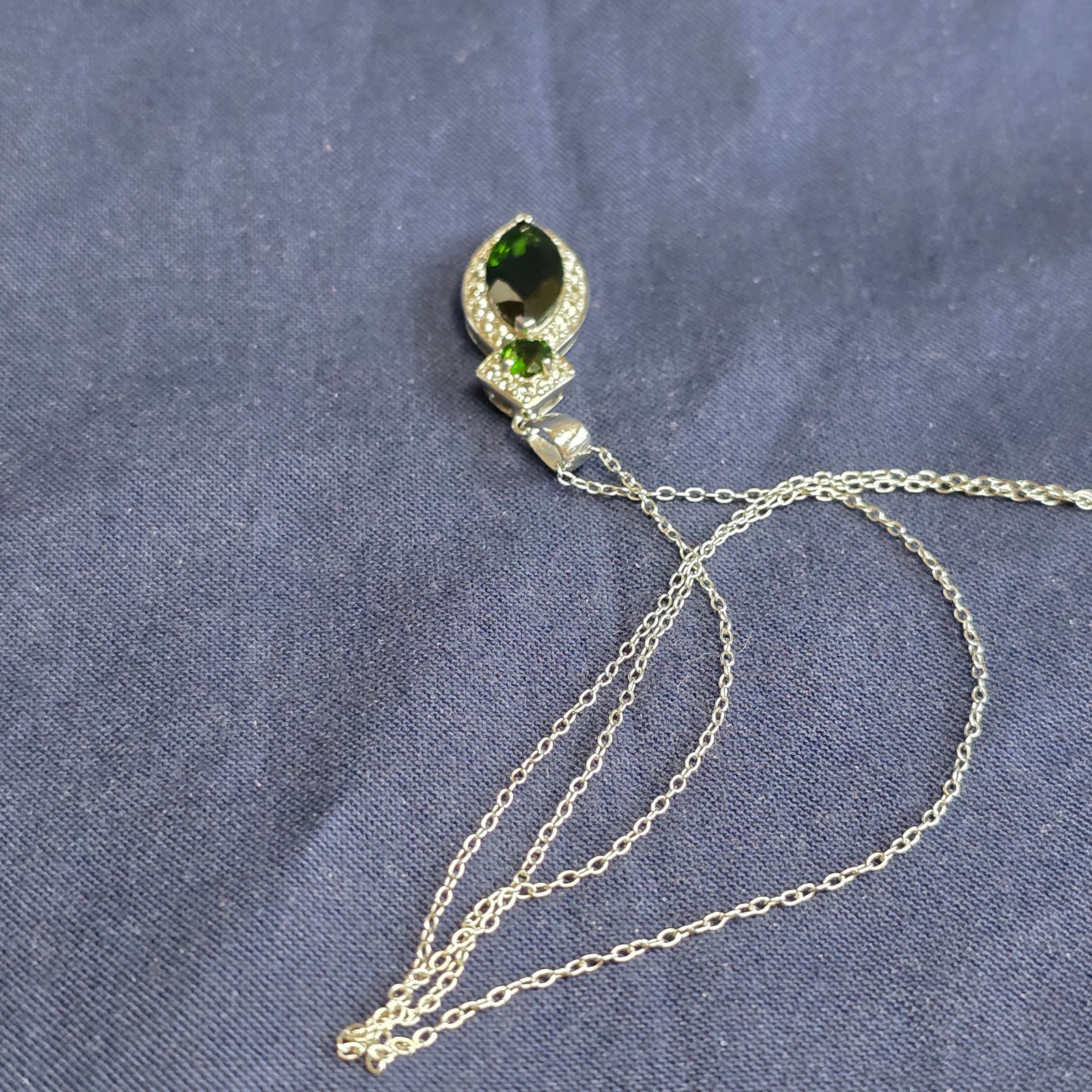Sterling Silver Signed BBJ Necklace 3.75g Jewelry 18″ Emerald Look *READ*