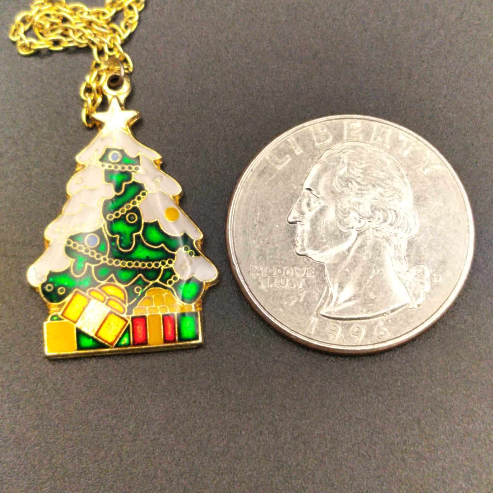 Christmas Tree Pendant Necklace Gold Tone Enamel Holiday Fashion Jewelry Gift