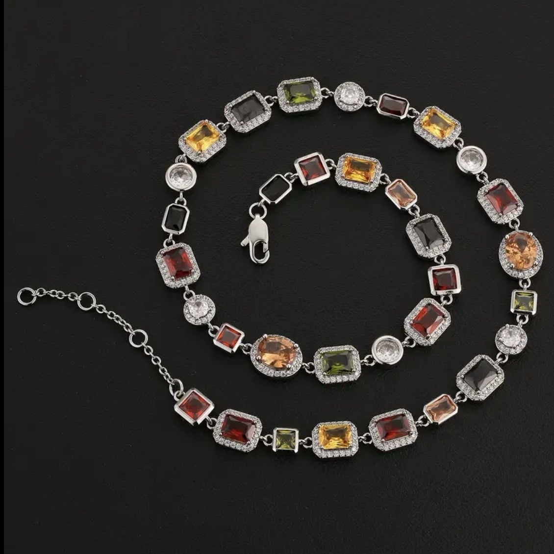 20inch Multi Colored CZ Gemstone Necklace – Silver Plated