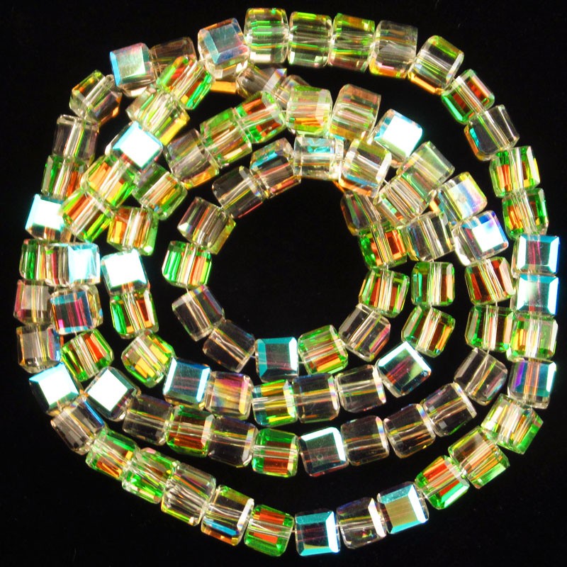 1Strand 6mm Faceted Cyan Rainbow Crystal Cube Loose Bead 18inch SJTZ43