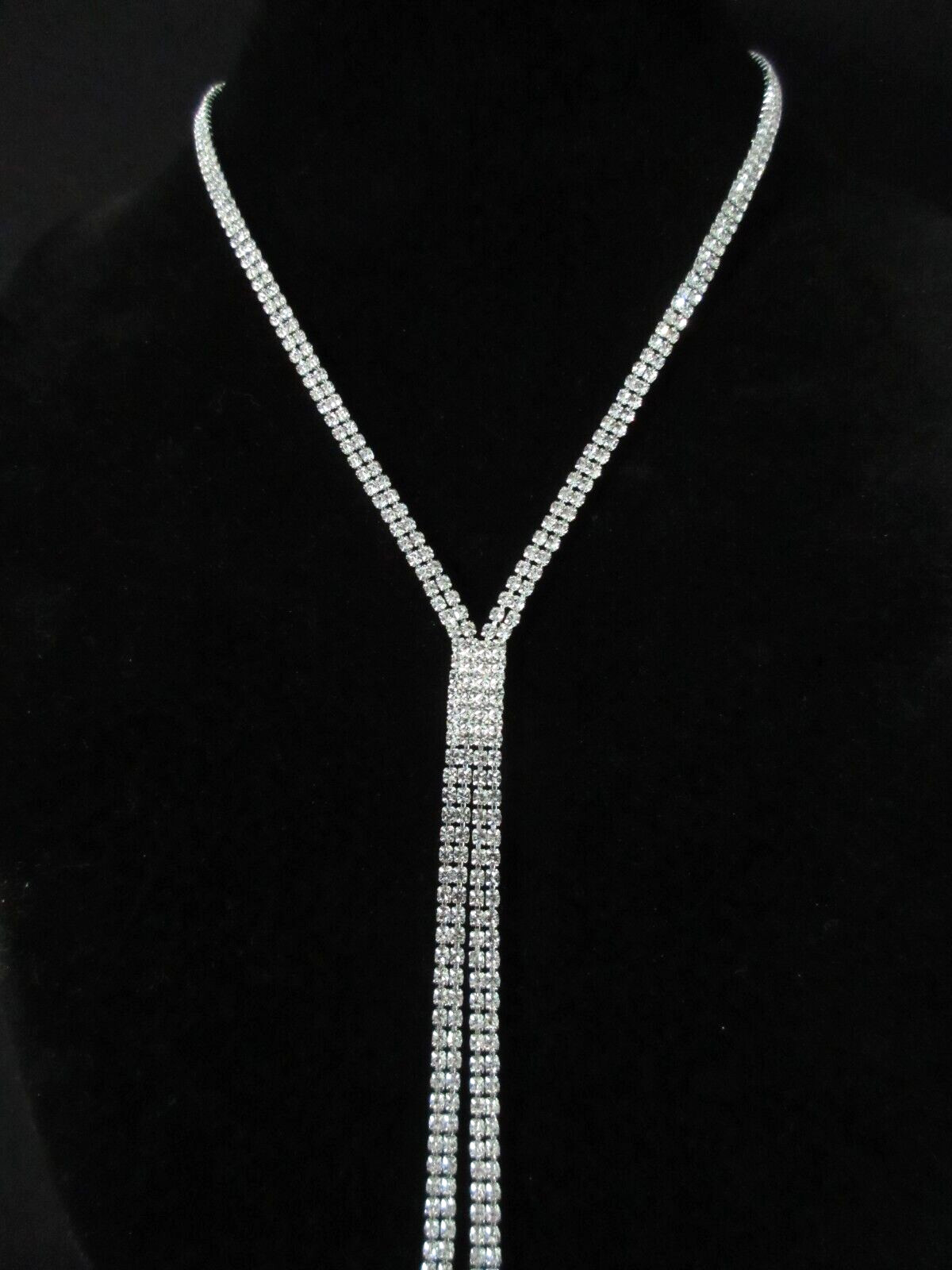 Elegant Rhinestone Necklace Long Lariat Y Drop Tassel Chain STUNNING Sparkle New