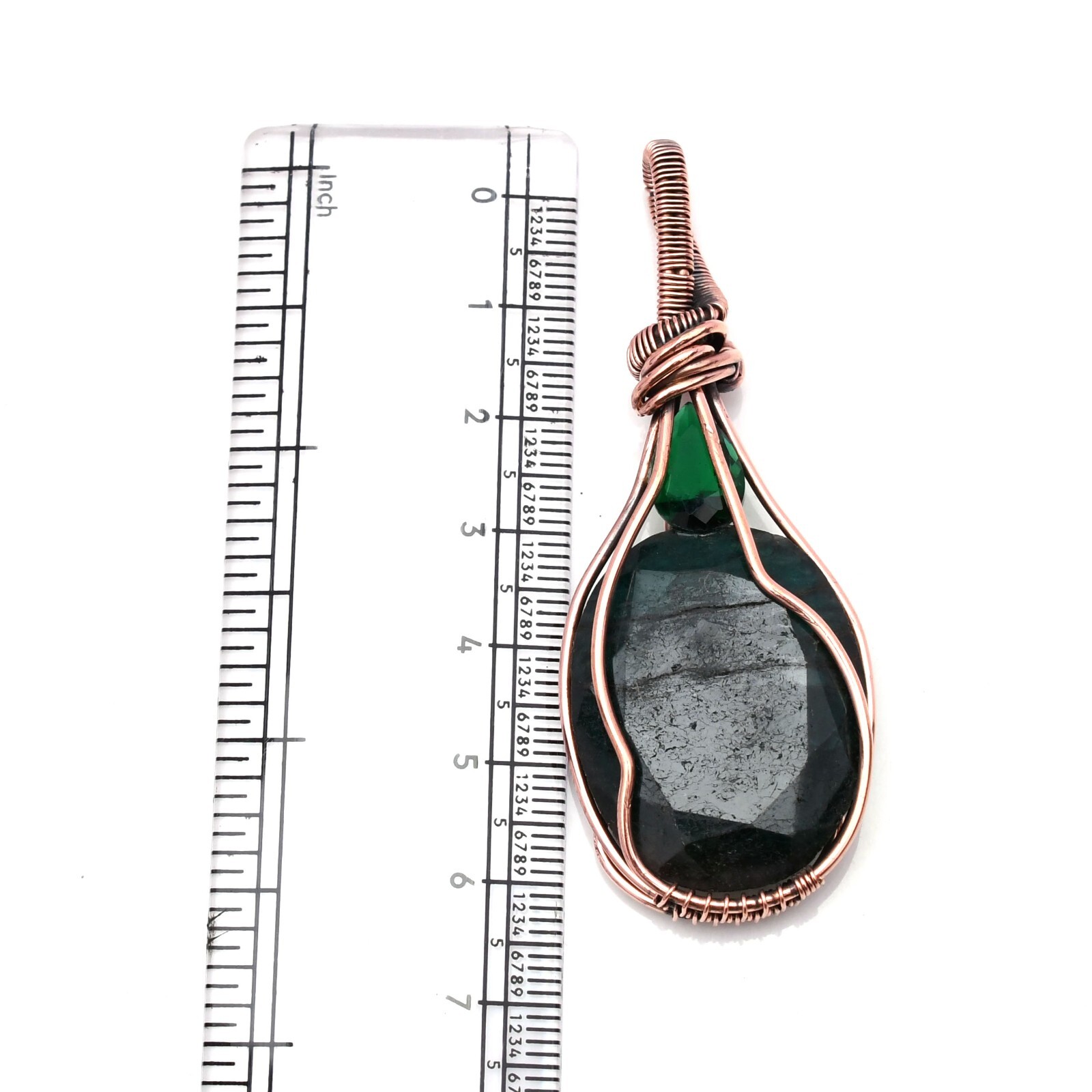 Emerald Pendant Copper Wire Wrapped Handmade Jewelry Pendant 2.15″