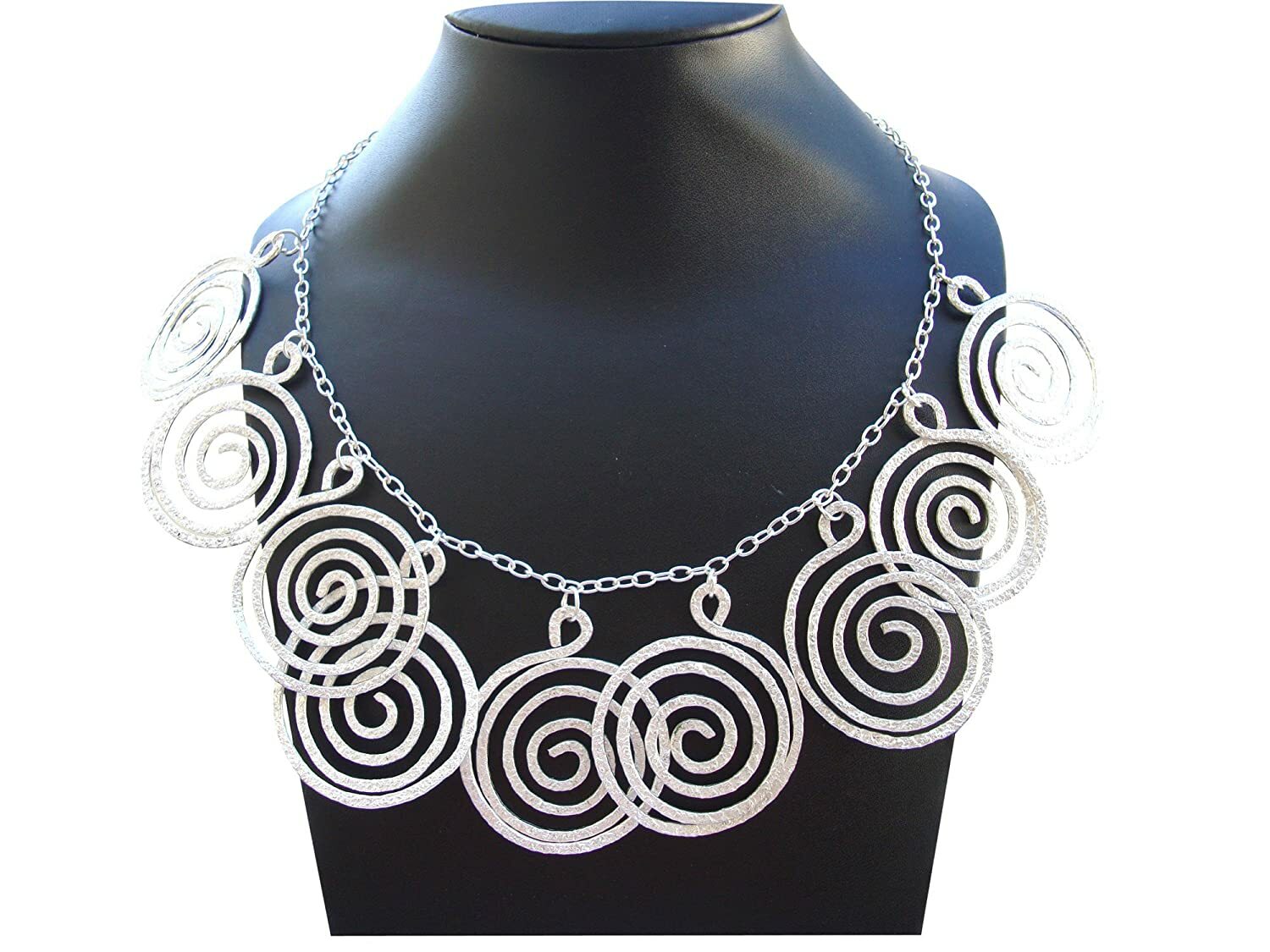 Spiral 925 Silver Plated Women Classic Hammer Finish Necklace Set Jewelry