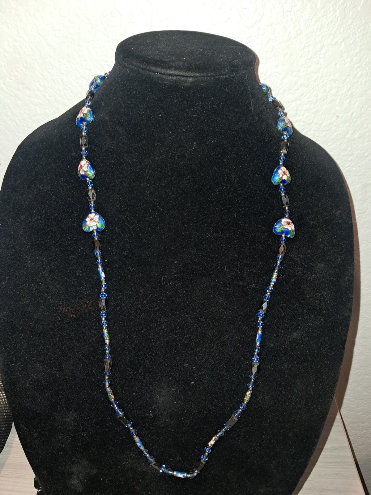 Blue Crystal Beaded Necklace Round Bead Chain Iridescent Crystal Beads