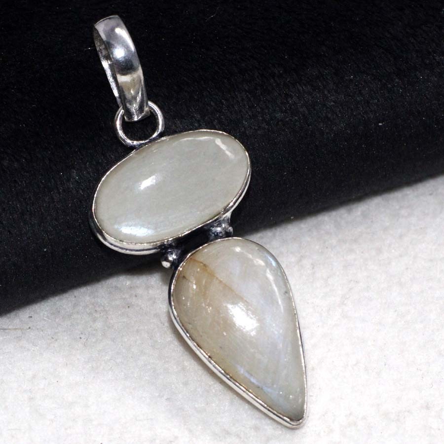 Sri-Lankan Moonstone 925 Silver Plated Pendant 1.8″ Promise Gift JW