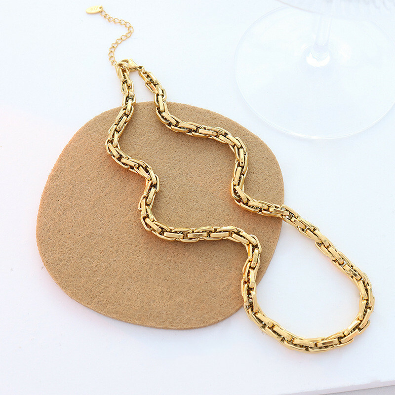 6mm Woman 18K Gold Plated Stainless Steel Heavy Link Bracelet Chain Necklace