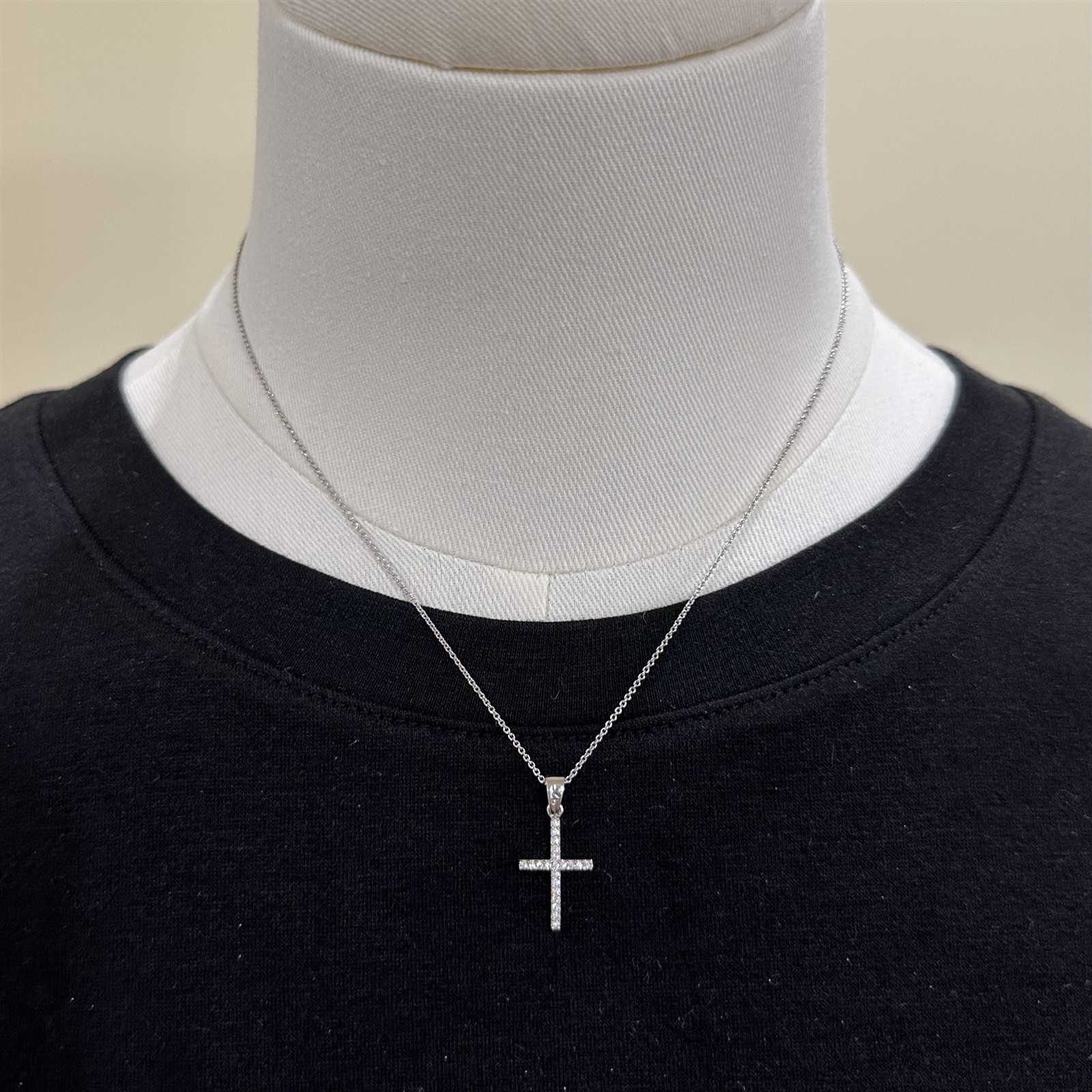 Real 925 Sterling Silver 2 Sided (Black & Clear) CZ Cross Charm Pendant 2 Sizes