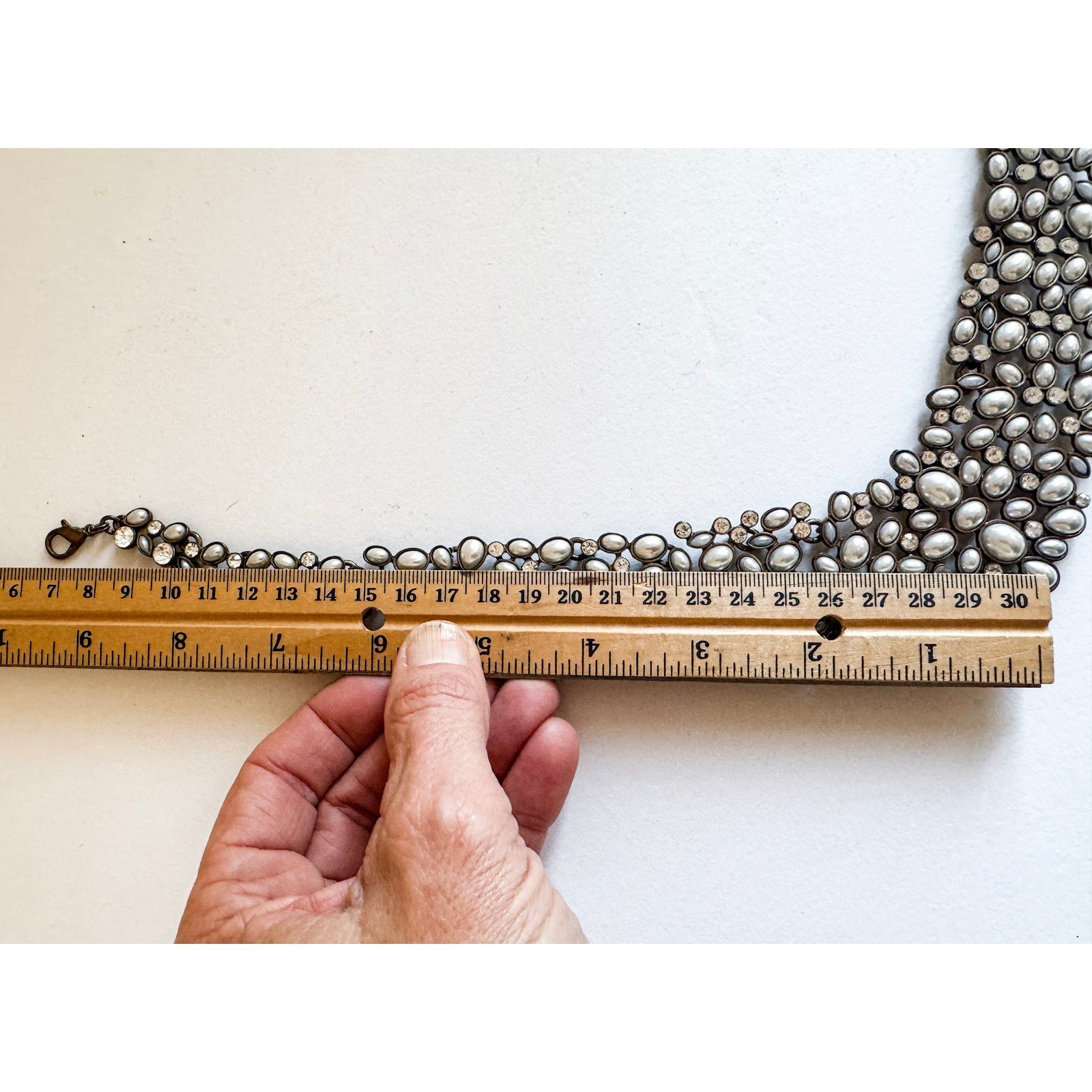 BaubleBar Pearl Rhinestone Statement Bib Necklace Silver Tone Bridal Prom