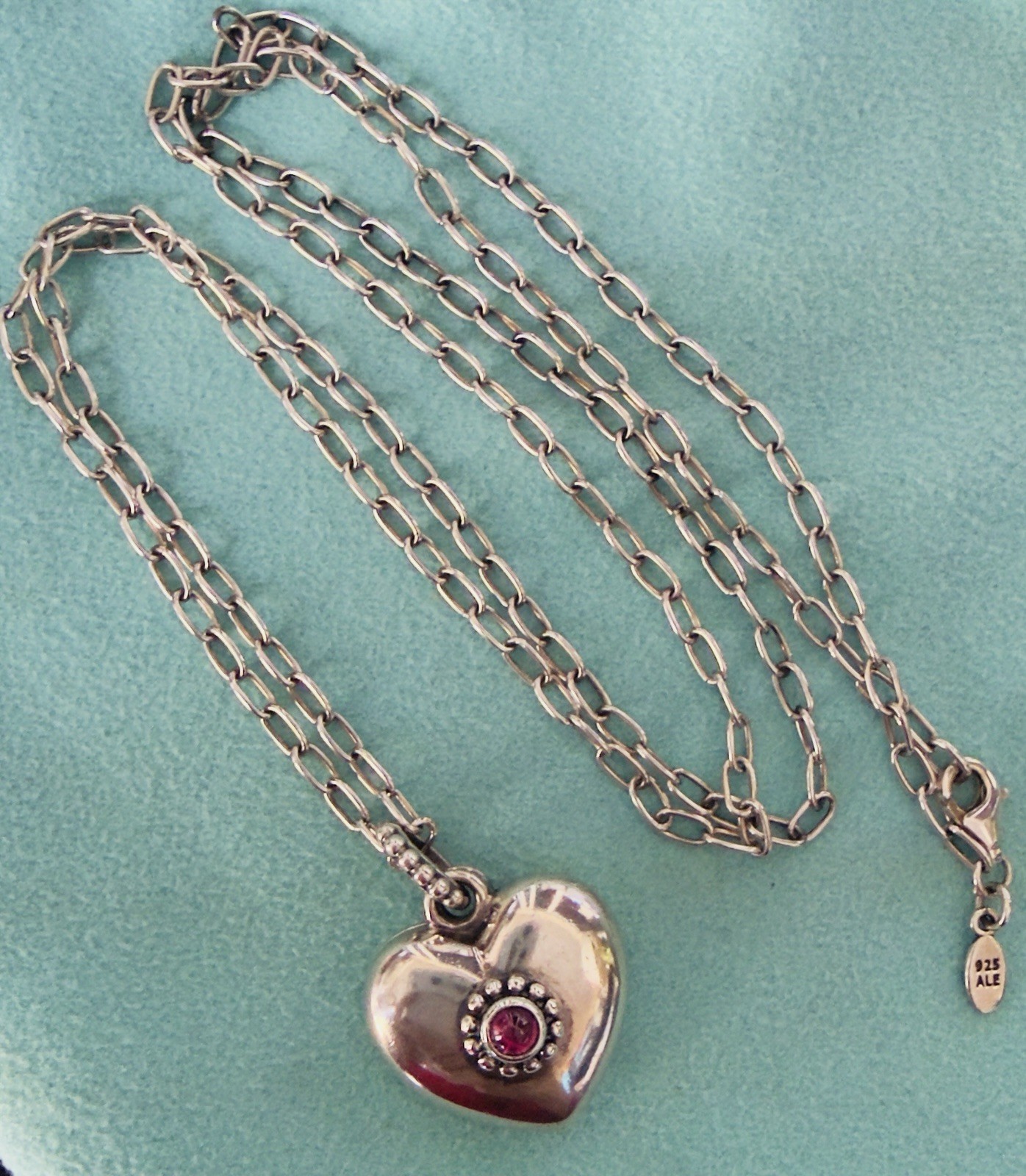 Genuine Pandora Pink Rhodolite Stone Heart Pendant Necklace 70cm