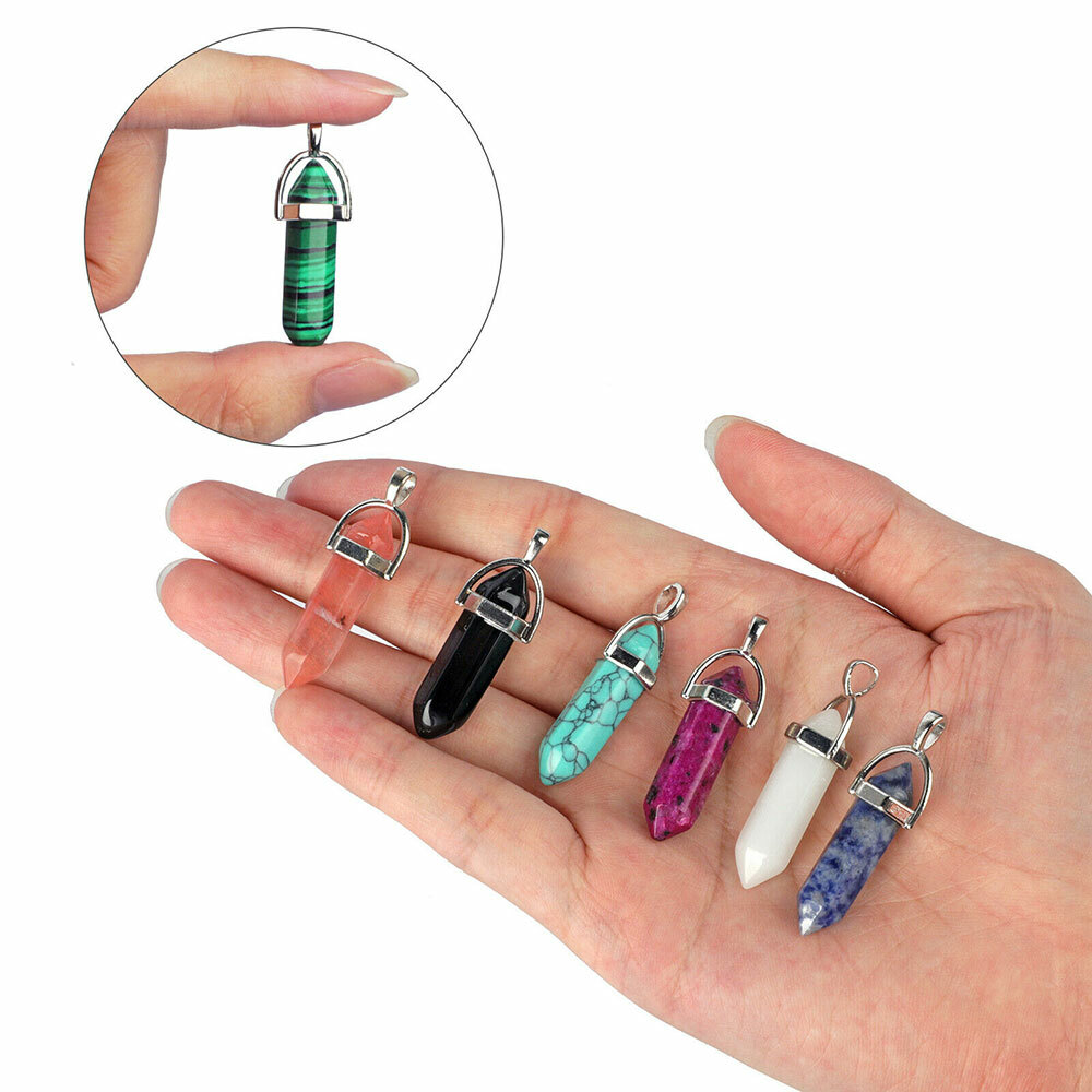 16PCS Hexagonal Healing Pointed Crystal Stone Quartz Necklace Jewelry US