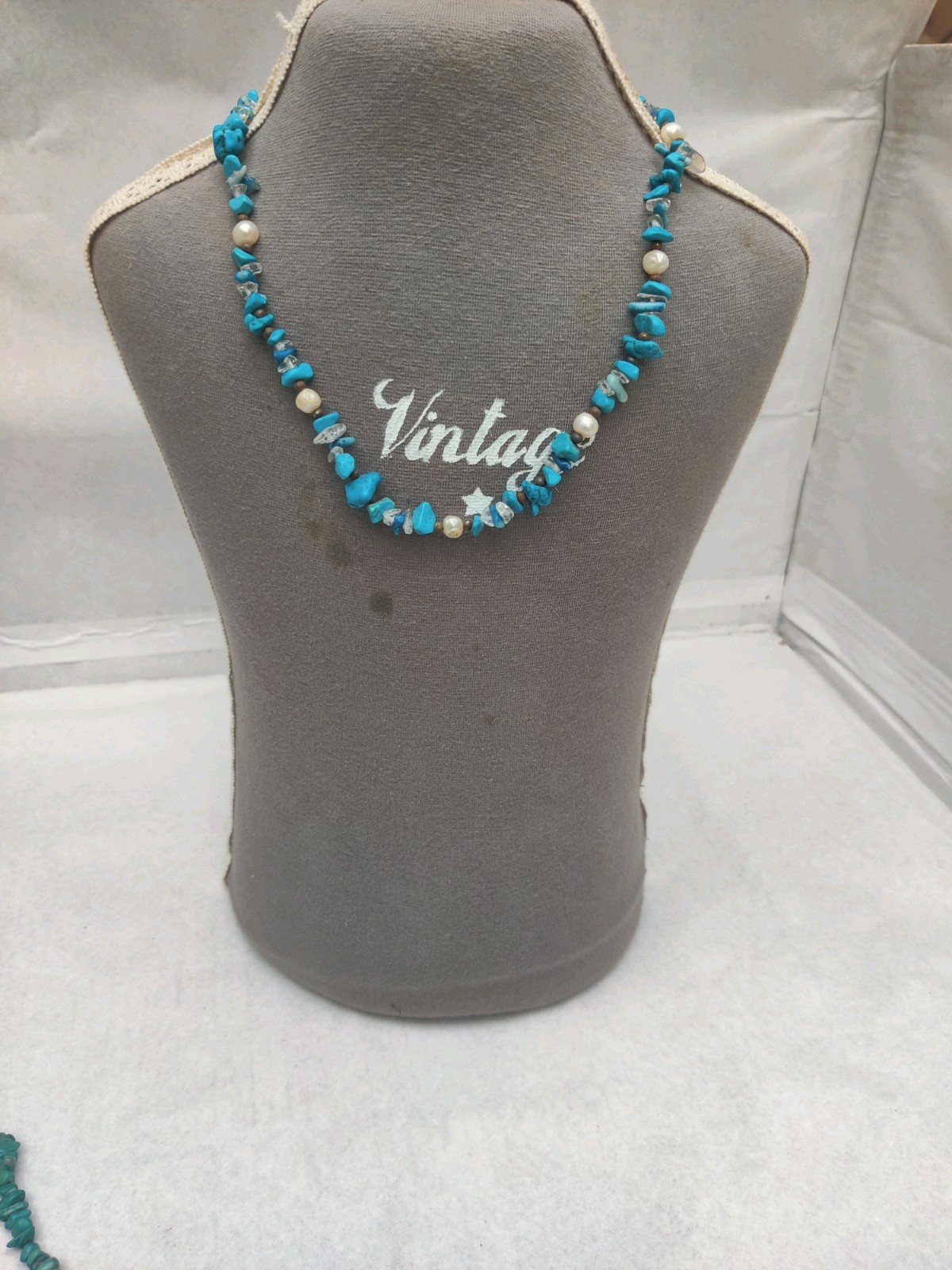 5x Natural Turquoise Chip Necklaces Lot 30″ Long Mala / Healing Crystals