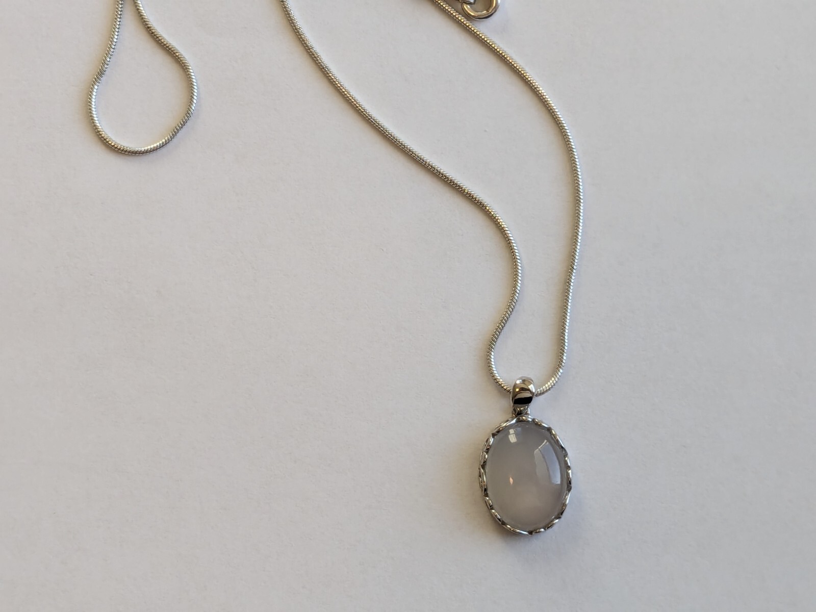 Natural Eye Clean Chalcedony 16x12mm Pendant with S925 gSetting/Rhodium Plating