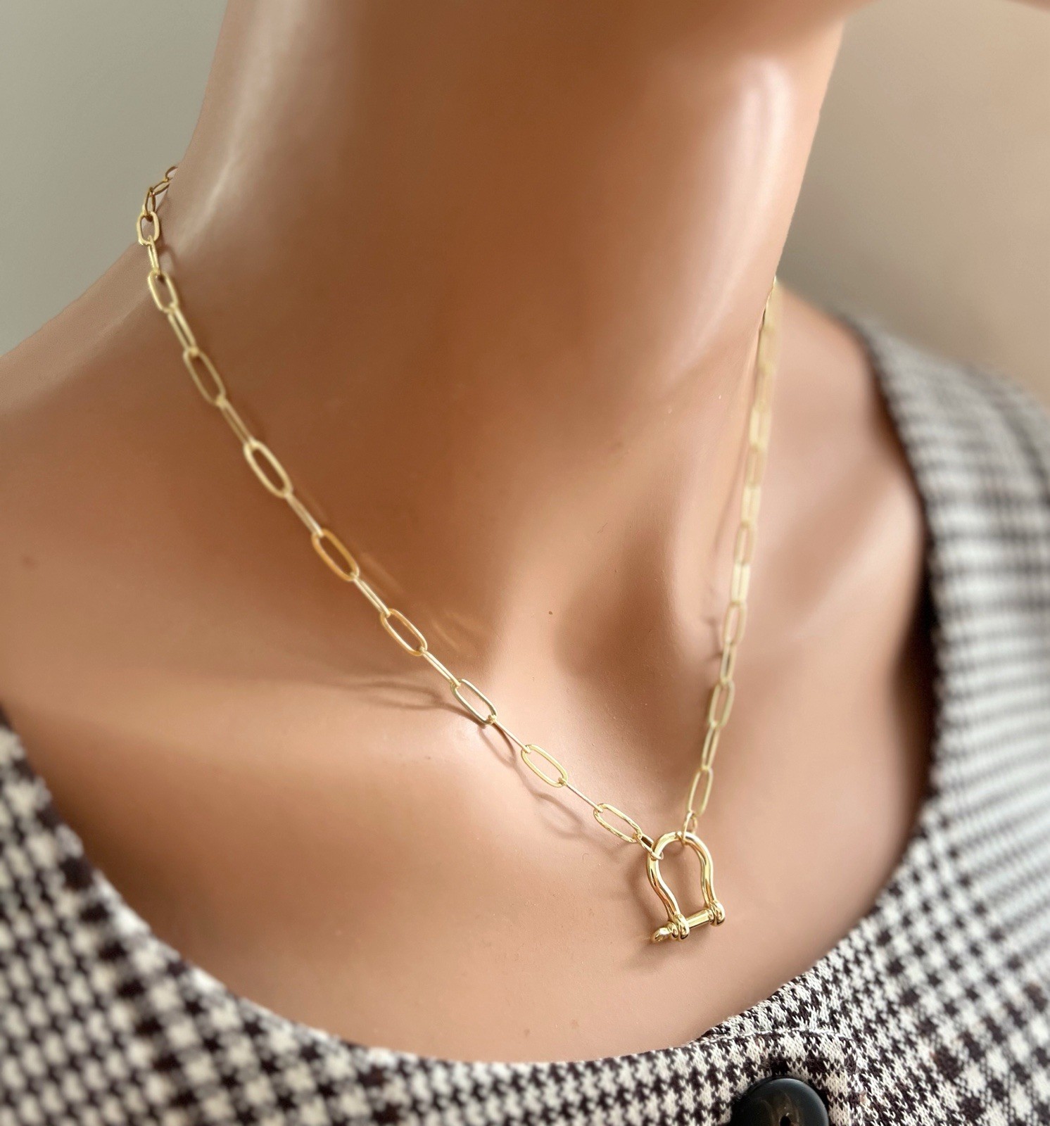 Gold Filled Carabiner Necklace Paperclip or Box Chain Charm Holder No Extender