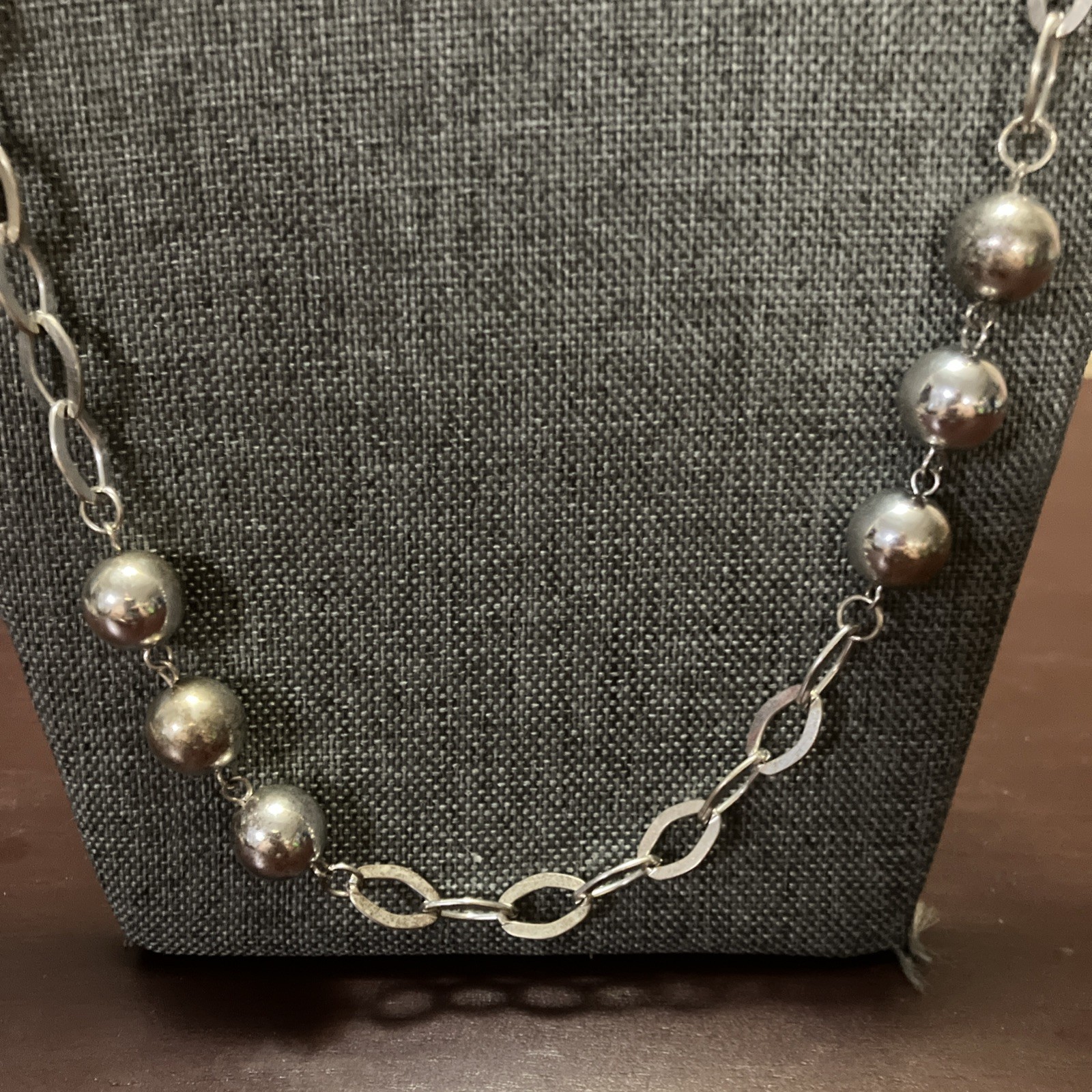 Bold Silver Beaded Statement Necklace Extra Long 36 Inch Anniversary Gift