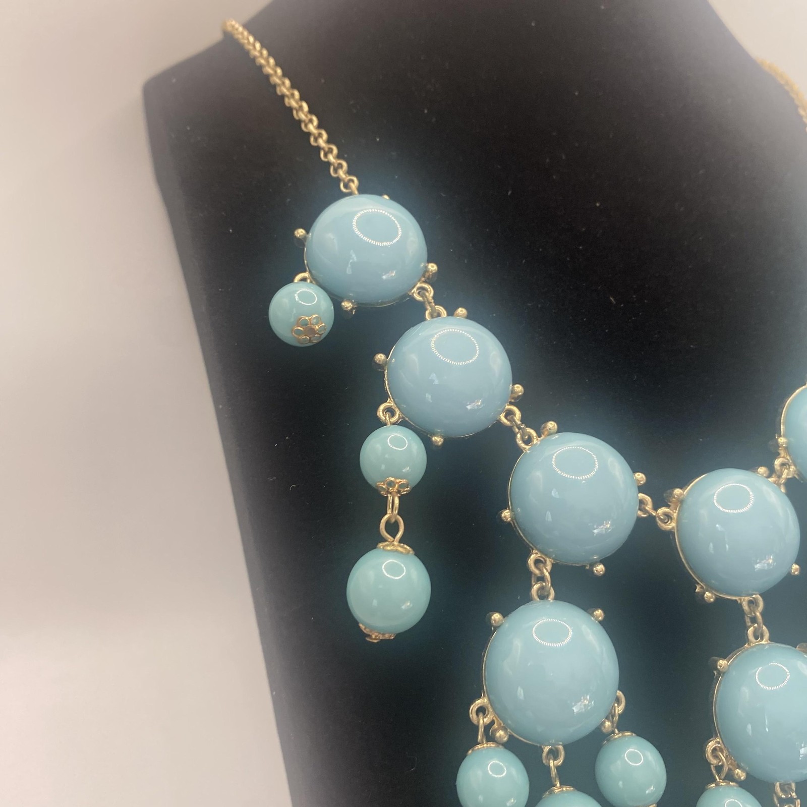Blue Beaded Bib Statement Necklace Gold Tone Womens 28 In Fashion Jewelry