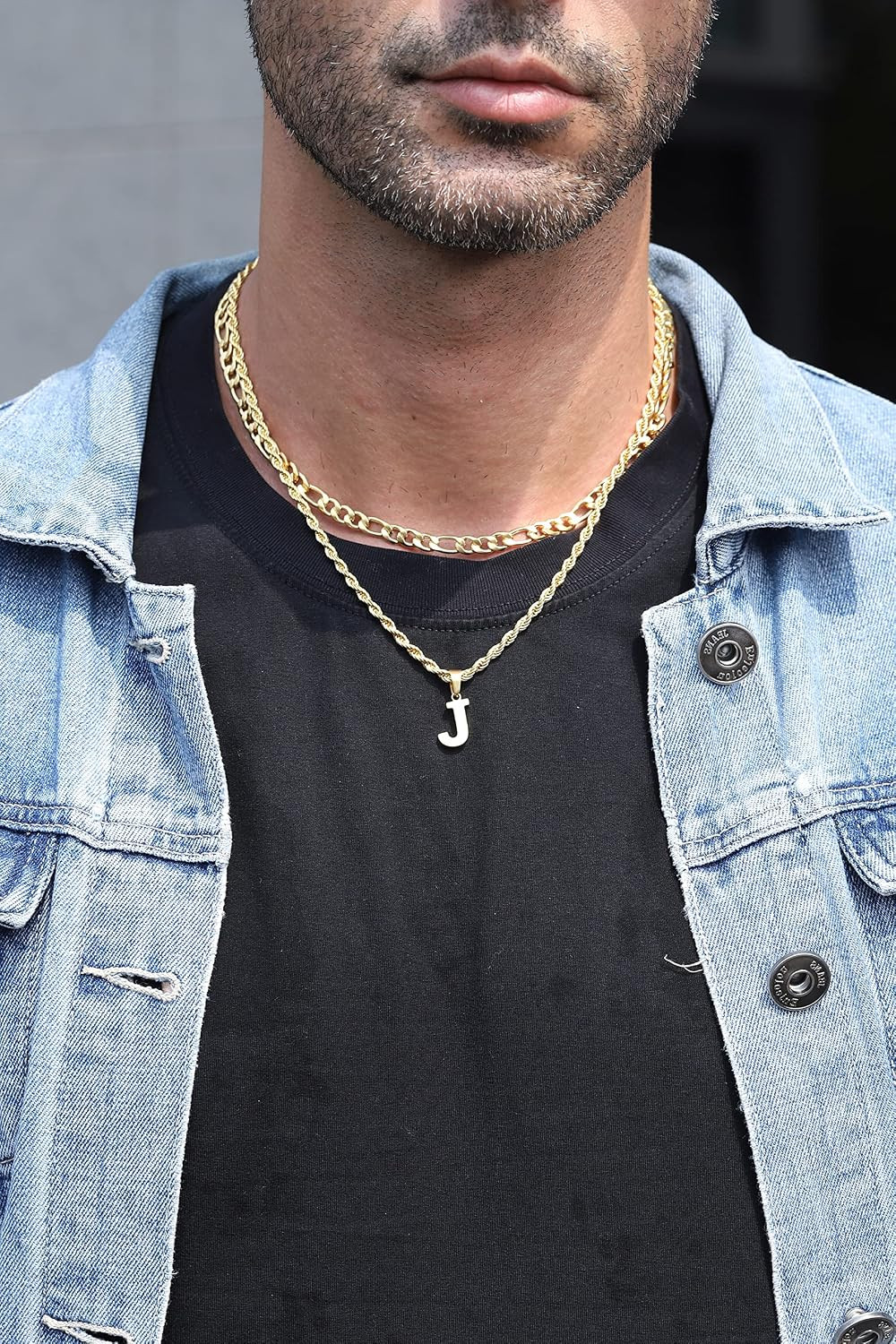 WEDDINEN Layered Initial Necklace for Men Boys Figaro Twist Rope Chain Letter Ne