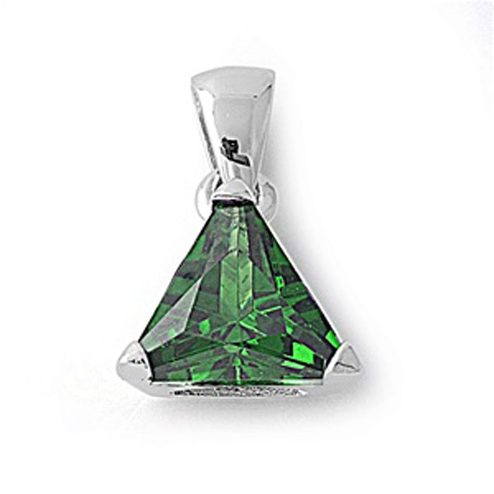 Solitaire Classic Triangle Pendant Simulated Green .925 Sterling Silver Charm