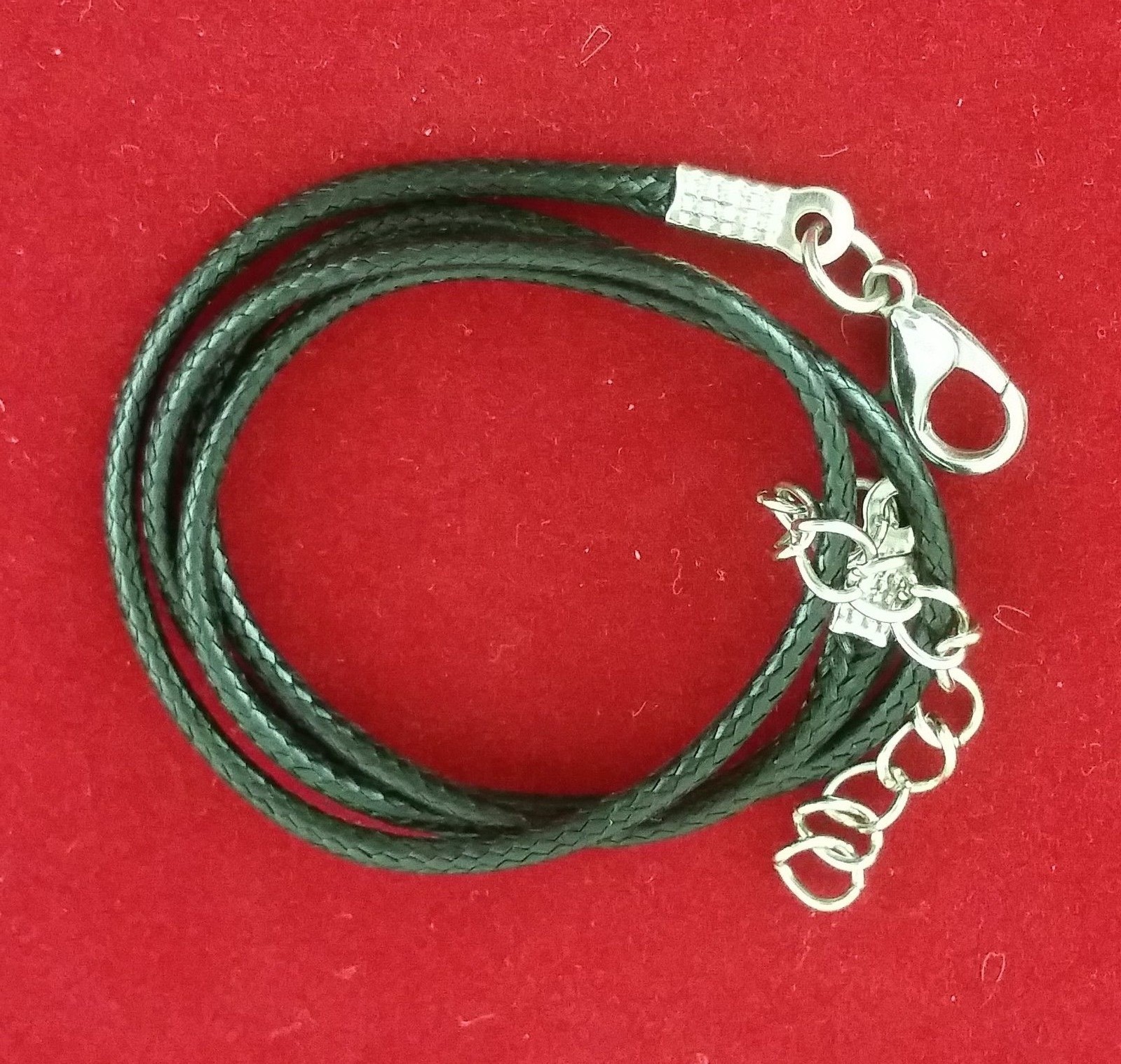 Black Leather Twisted Hand Braided Rope Chain Cord String Necklace Silver 18″