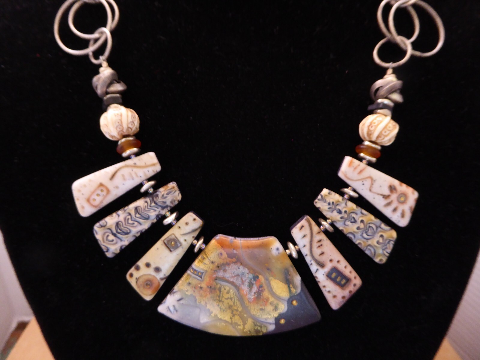 Artisian Tribal Necklace Circle Chain Link Pullover Boho Ethnic Signed 22″