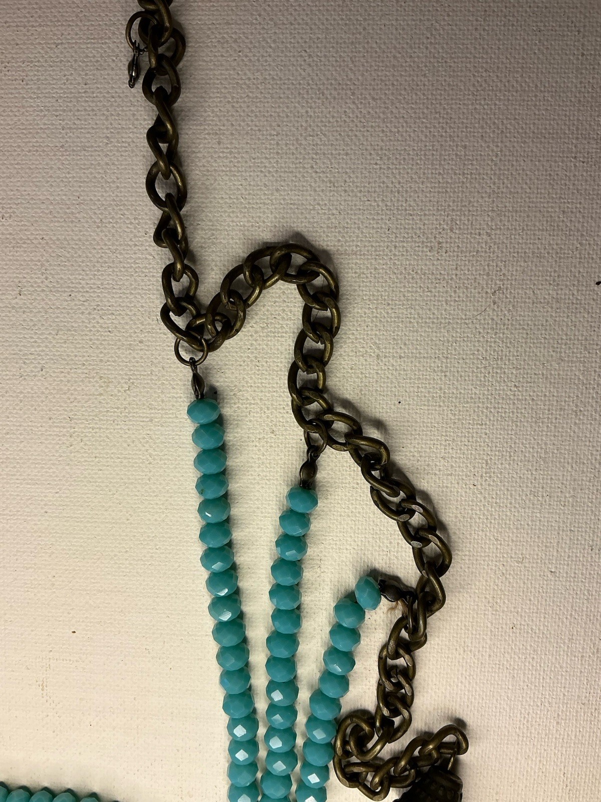 Multi-Tier Turquoise-Colored Faceted Bead and Chain Necklace and Bead Earrings
