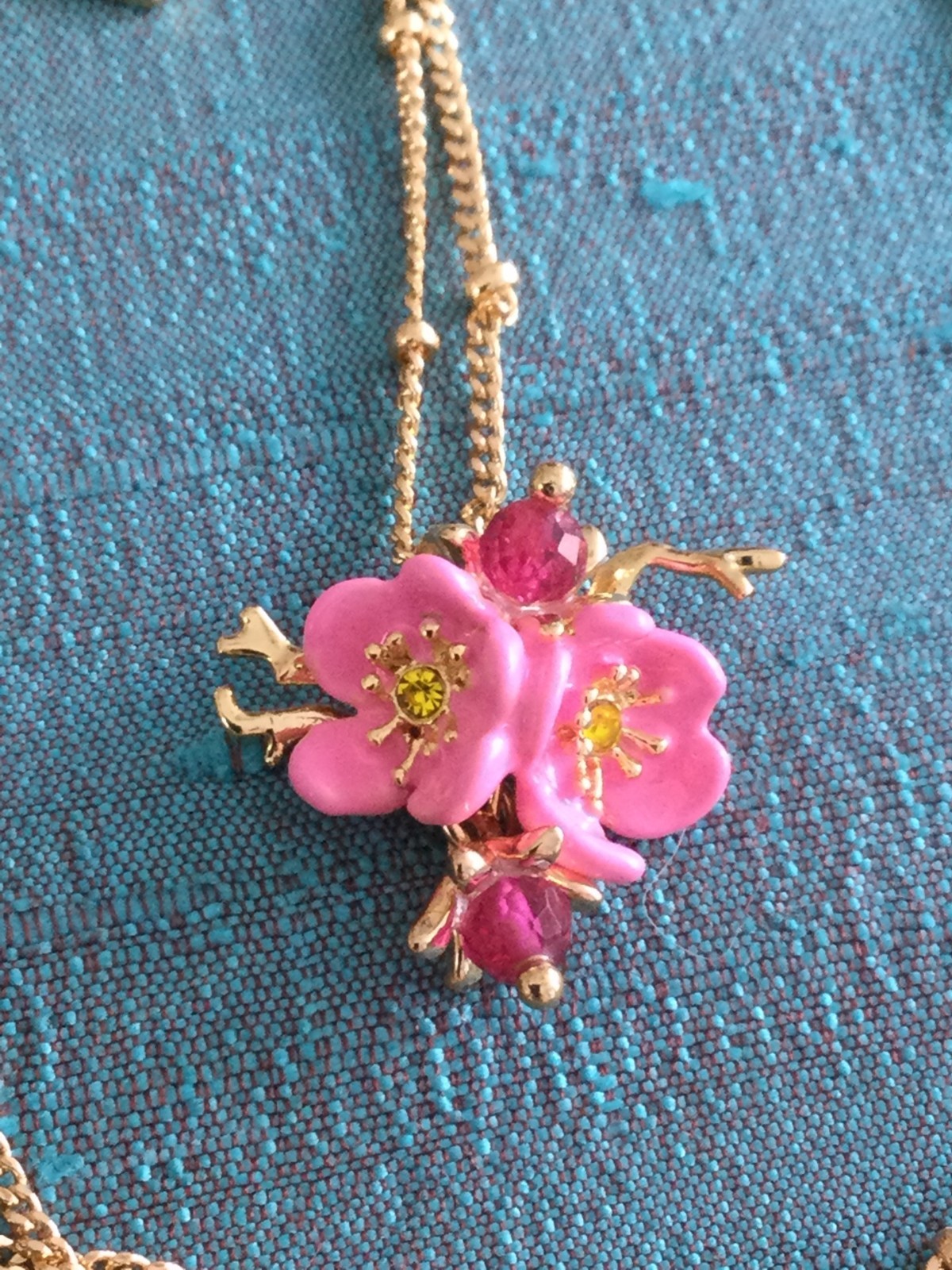 Les Nereides Pink and Gold WILD ROSE Pendant, Brand New with Pouch