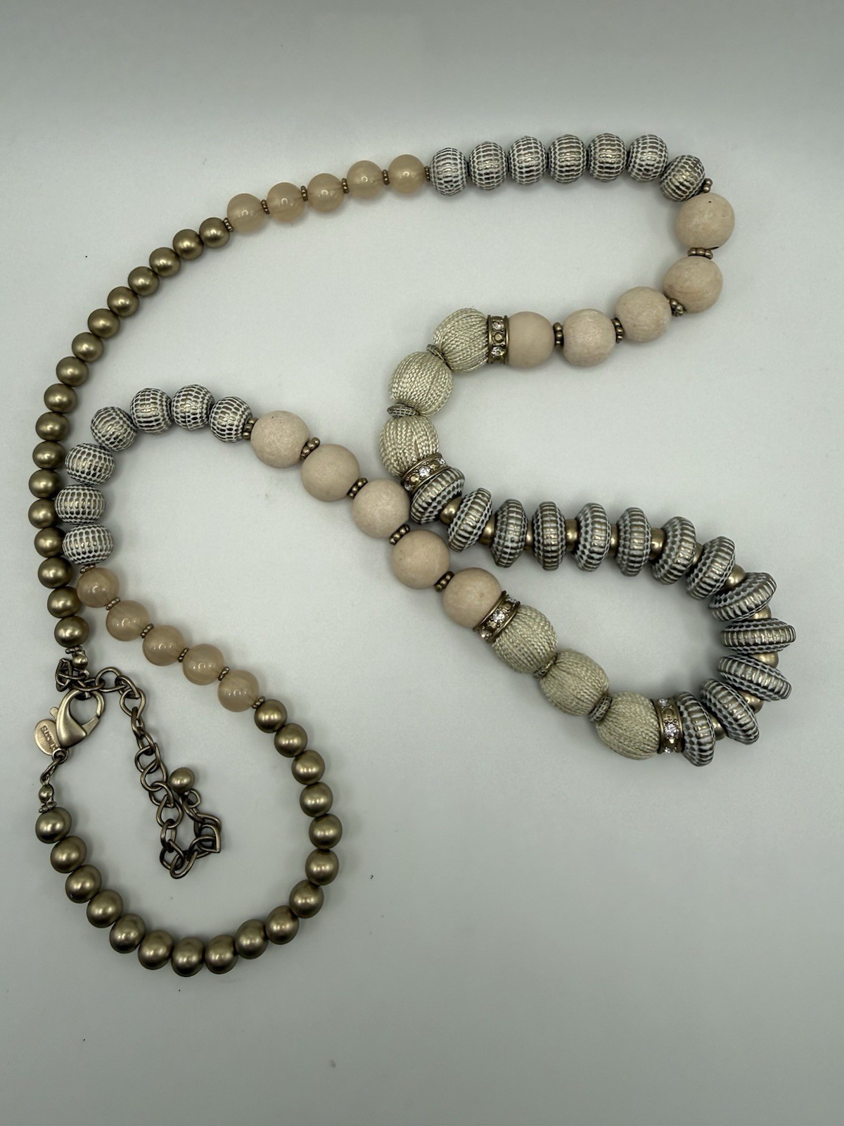 Chico’s 40” Mixed Metals & Textures Beaded Necklace Gold/Silver/Pink/Beige Tones
