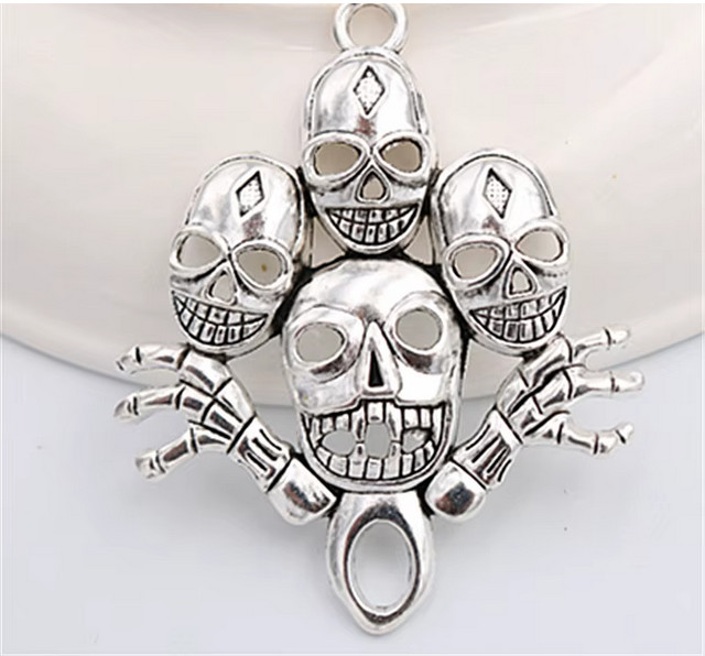 HUGE SKULLS BONES PAGAN DEATH EVIL Pendant 24″ 925 Sterling Silver Necklace Men