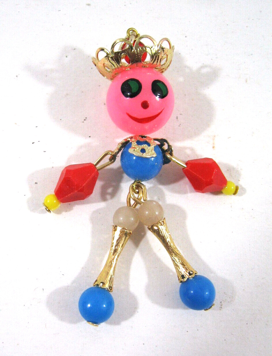 Vintage Unusual Jointed Assorted Color Beaded People Necklace Pendant (Grandma)