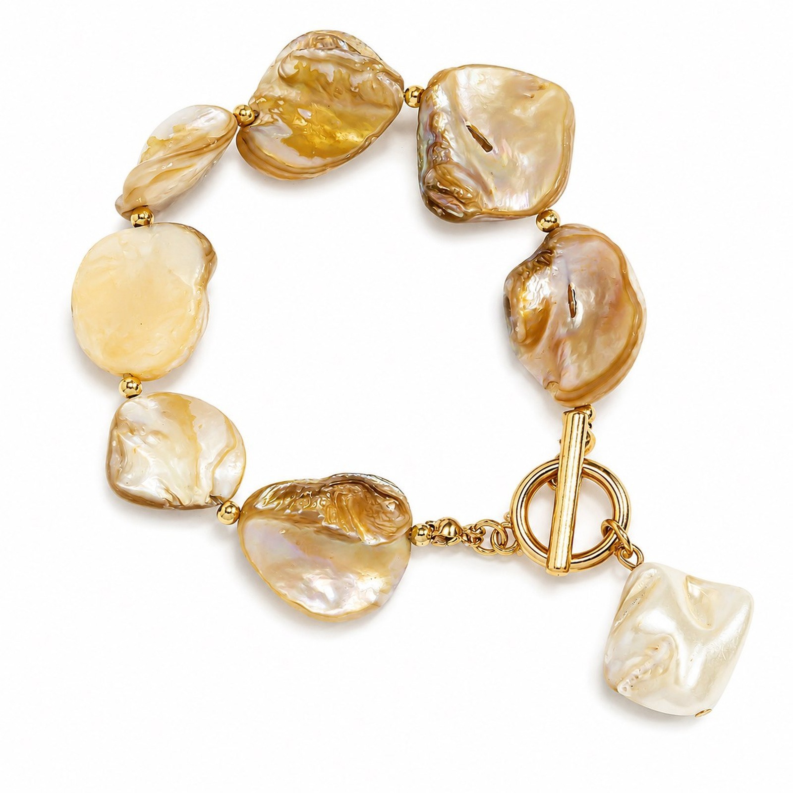 Gold Alloy Shell Faux Pearl Toggle Bracelet Women Sumel2er Gift Daily Wear Styli