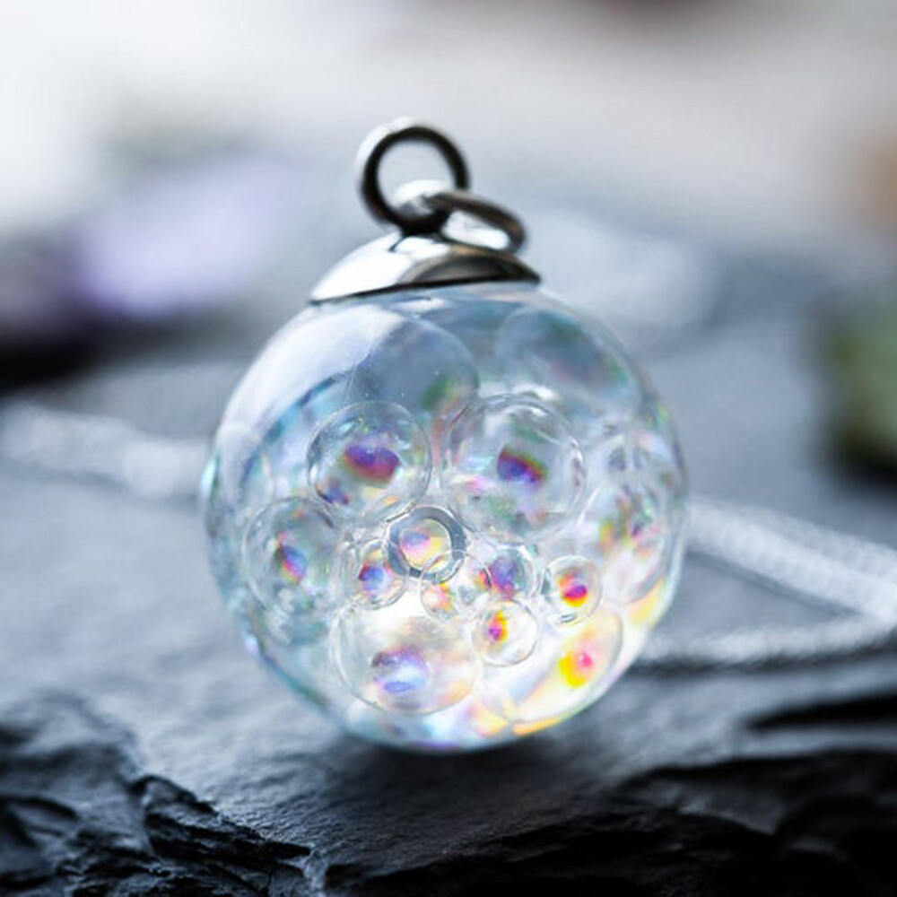 Colorful Bubbles Glass Round Ball Resin Pendant Chain Necklace Women Jewelry