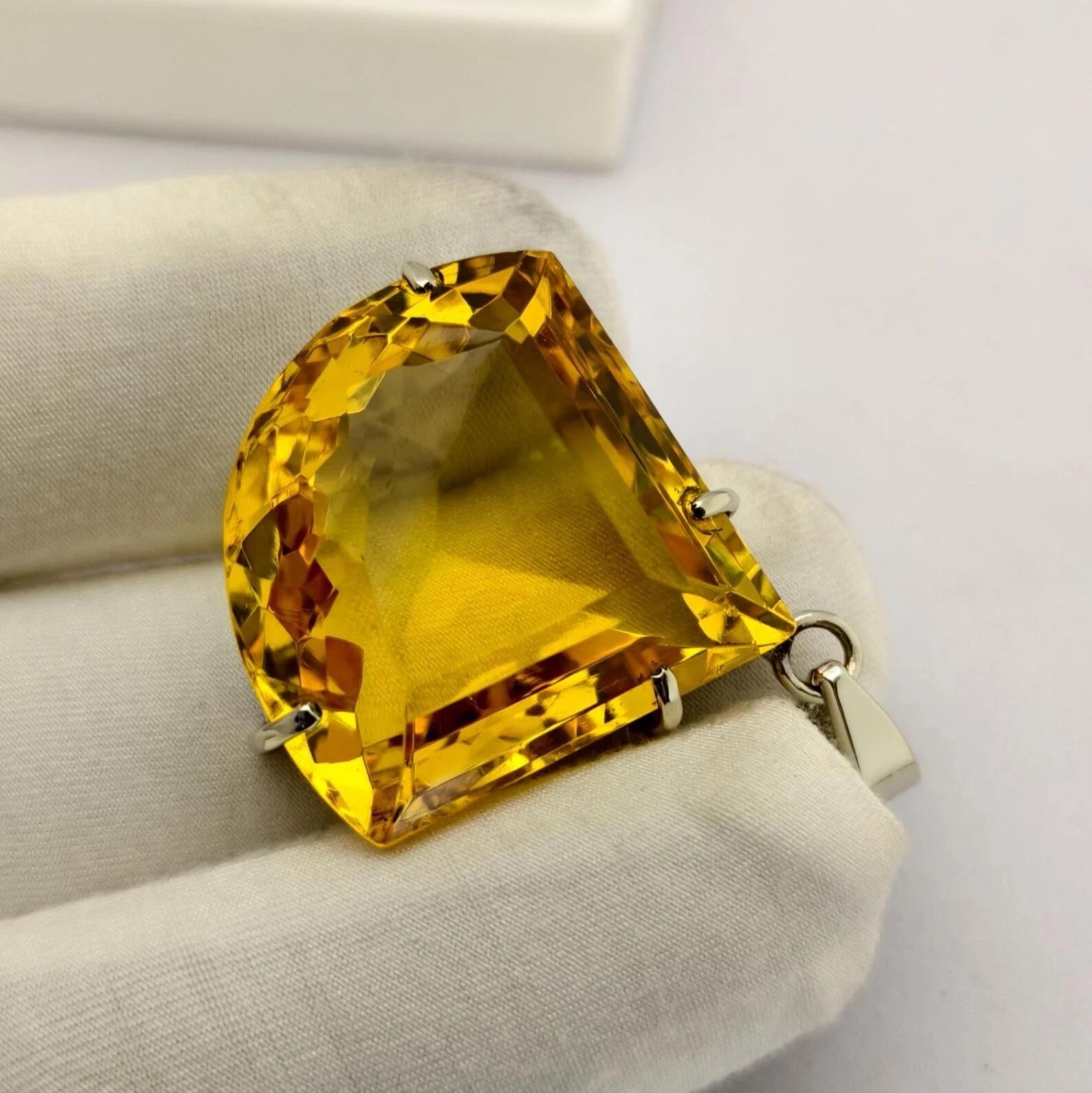 40 Ct Golden Yellow Topaz Fancy Cut Pendant Handmade Silver Necklace with Chain