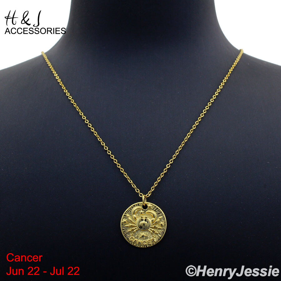 16″+2″925 STERLING SILVER “CANCER” ZODIAC SIGN GOLD PLATED PENDANT NECKLACE*AN12