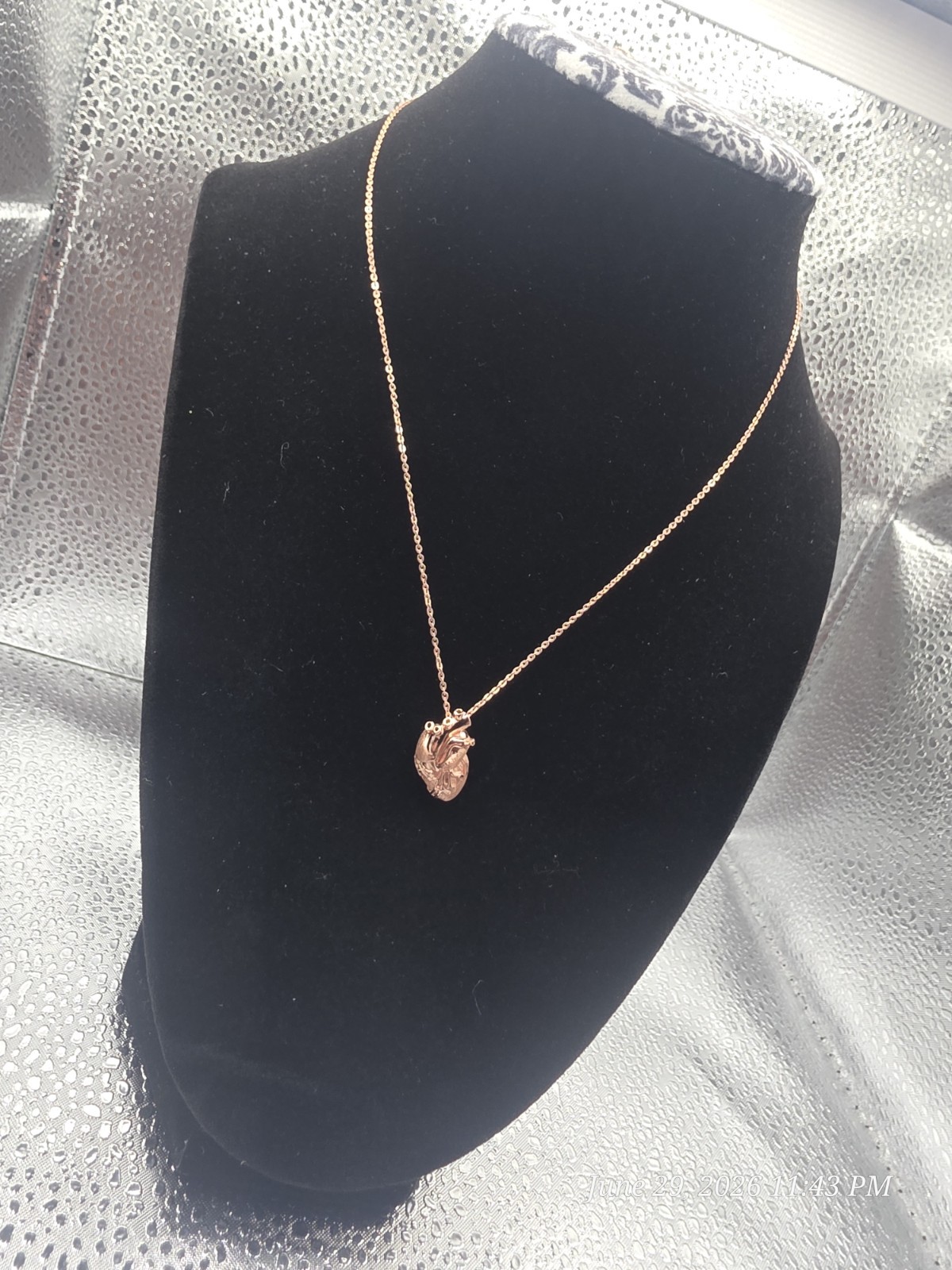 Sterling Silver Rose Gold Plated Necklace W/Silver Heart Pendant 1.2mm 16″-20″