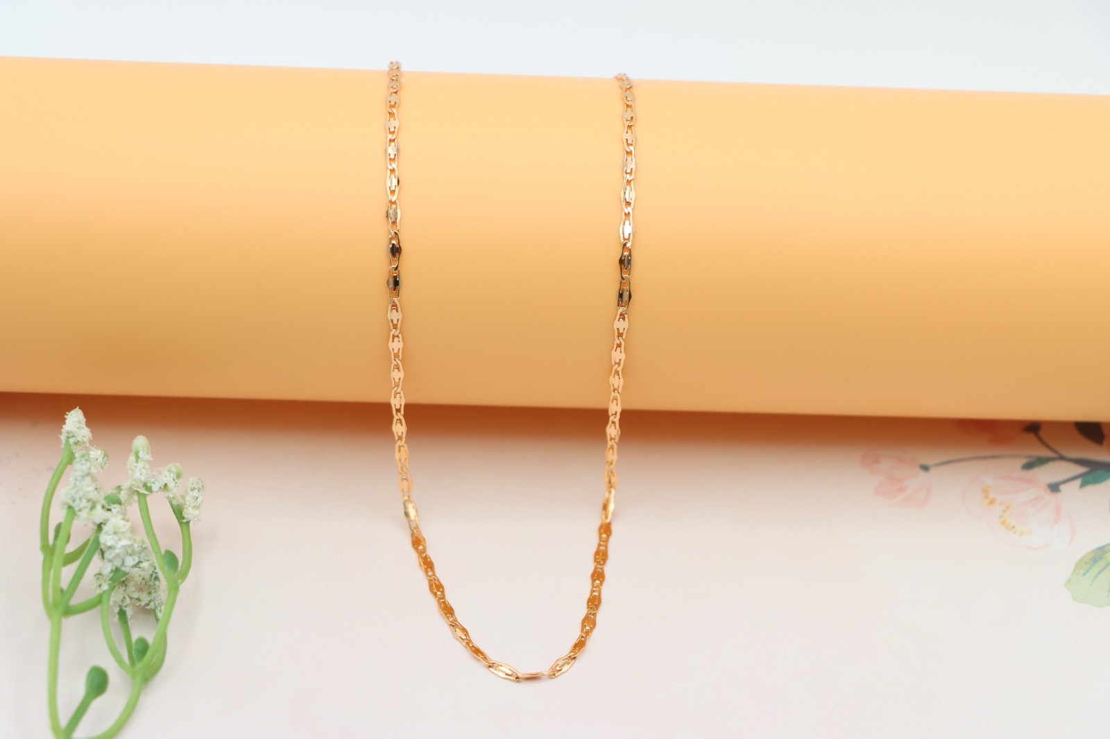 Adjustable Chain, XPNL0188 Shiny Flat Link Rose Gold Necklace,